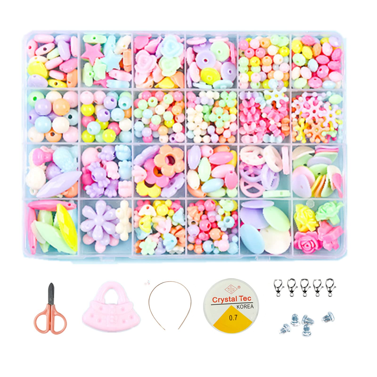 Kid Handmade Beaded Crafts with Accessory Set, DIY Bead Set, Girl Weaving Bracelet Jewelry for Making Necklace Bracelet Ring for Age 4 5 6 7 8