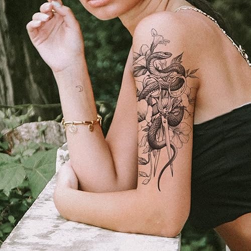 Miniatura 4 de 8 hojas impermeables brazo pierna falso cuerpo arte temporal tatuaje dragón serpiente cruz rosa flor