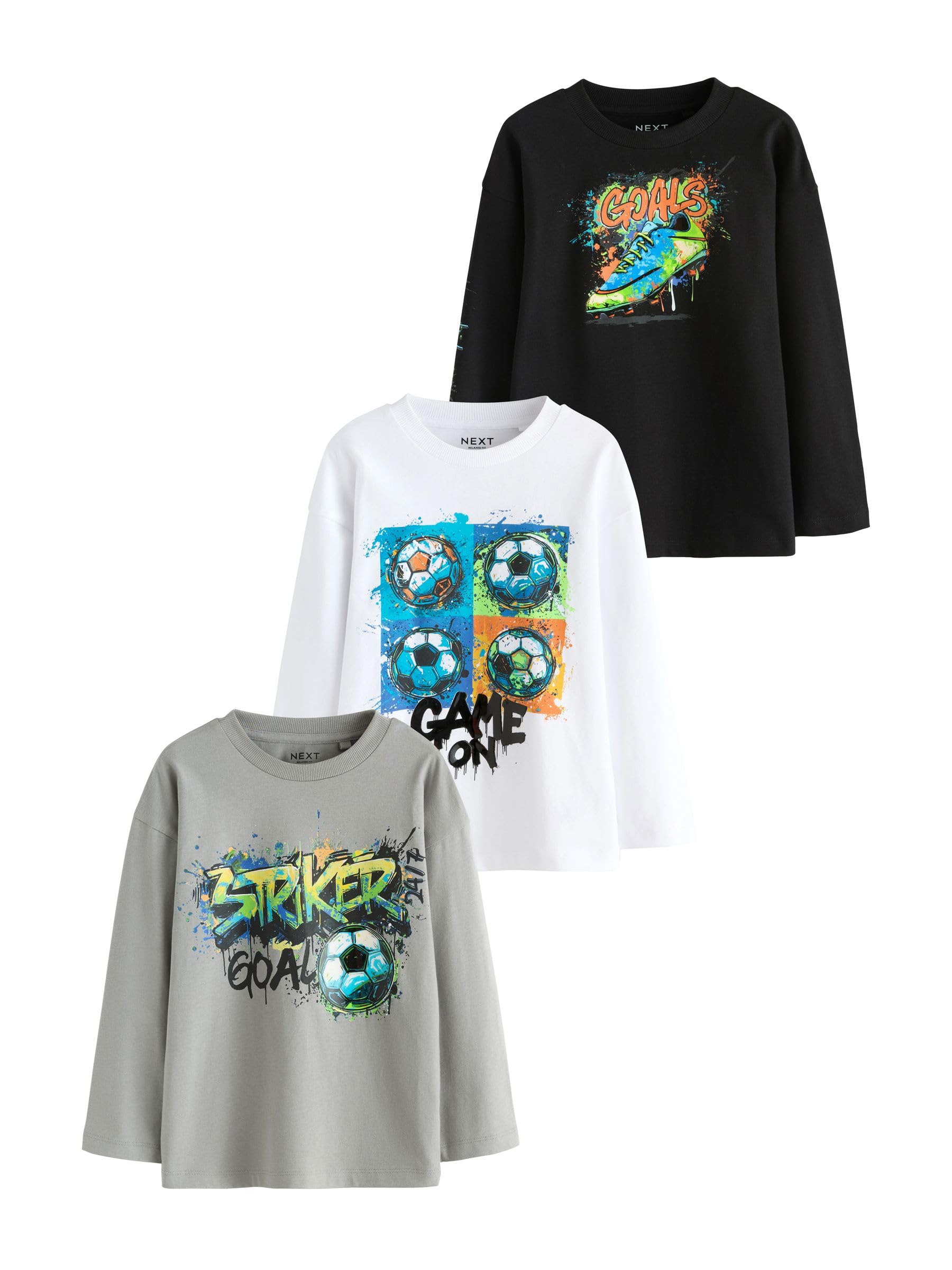NEXT Garçon T-Shirt décontracté à Manches Longues et Motif, Lot de 3