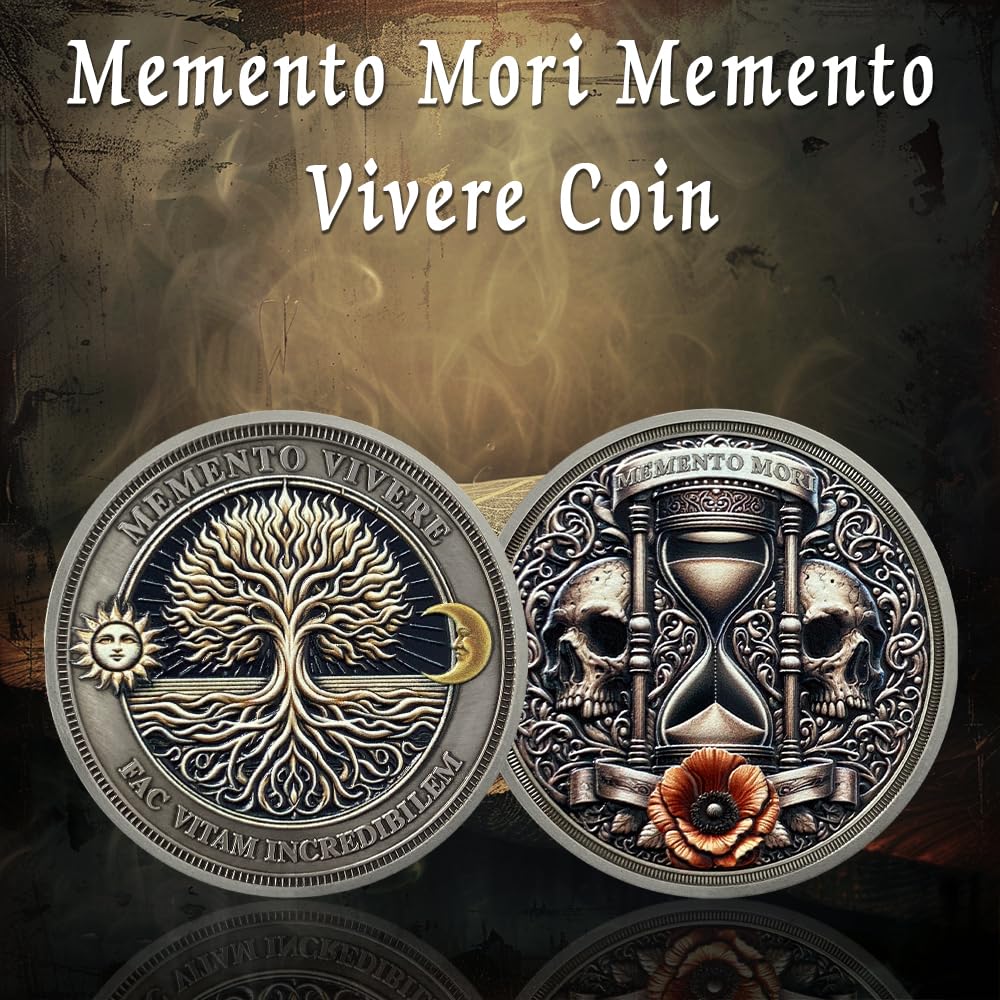 Philosophy Reminder Coin RYUKENLM Coin - 3D Skull Stoic Reminder Token With  Tree Of Life Memento Mori