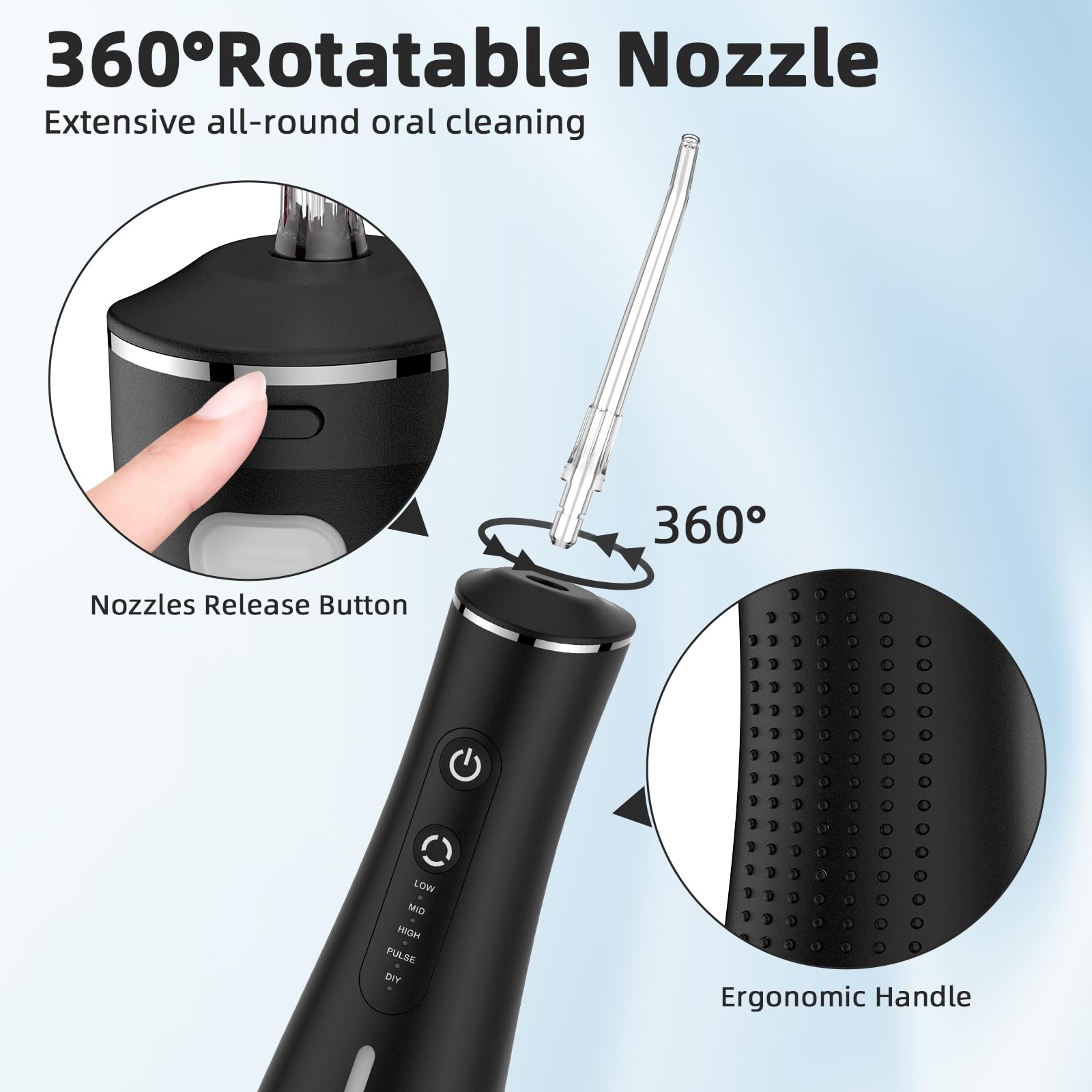 Irrigador dental inalámbrico, eléctrico, 4 modos, 4 boquillas, irrigador bucal IPX7, resistente al agua para viajes y hogar 09