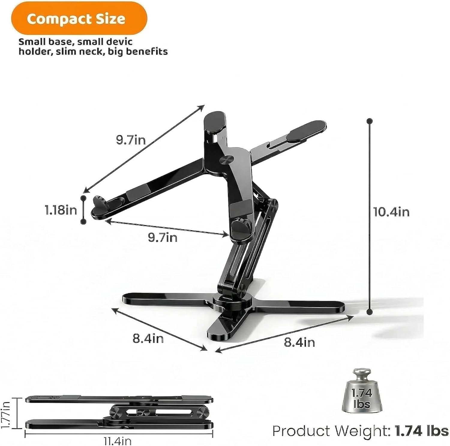 Laptop Stand with 360 Rotating Base, Computer Notebook Laptop Riser Metal Holder for Desk Collaborative Work, Fully Foldable for Easy Storage, Fits All MacBook, Laptops up to 16 inches, Black