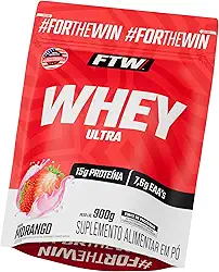 FTW Whey Ultra Protein com Proteína Concentrada WPC, Suplemento Alimentar em Pó com 15g de Proteína por Porção, Rico em Aminoácidos Essenciais, Sem Glúten – Refil 900g (Sabor Morango)