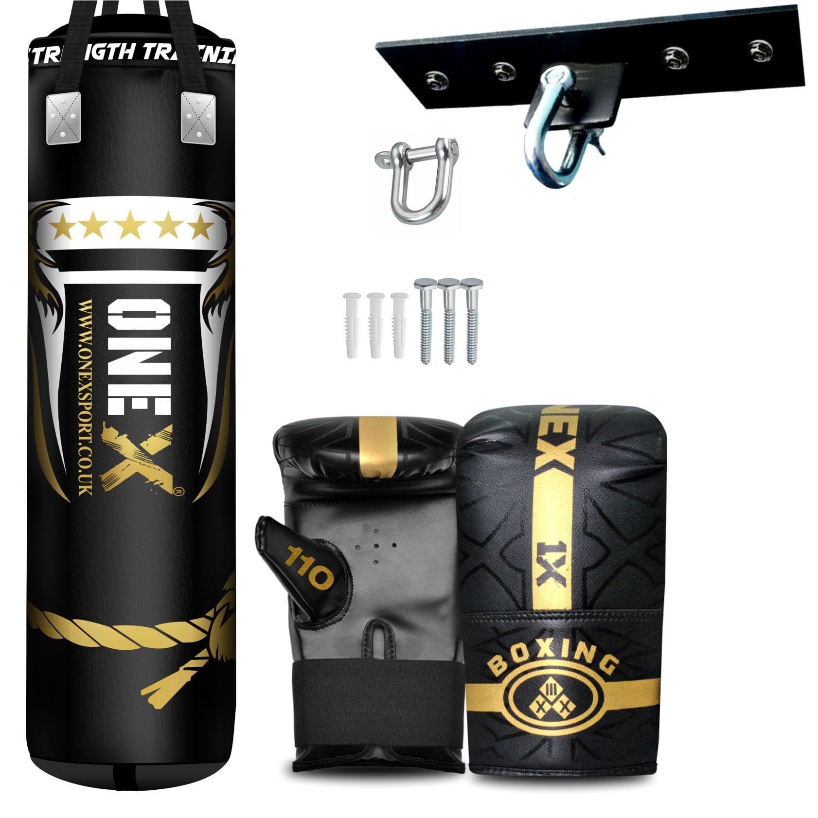 NEW 3-4-5 FT Filled Heavy Punch Bag Buyer Build Set,Chains,Bracket, Punching Gloves for Training Fitness Water proof Bag MMA (4ft with Ceiling Hook+Mitts)