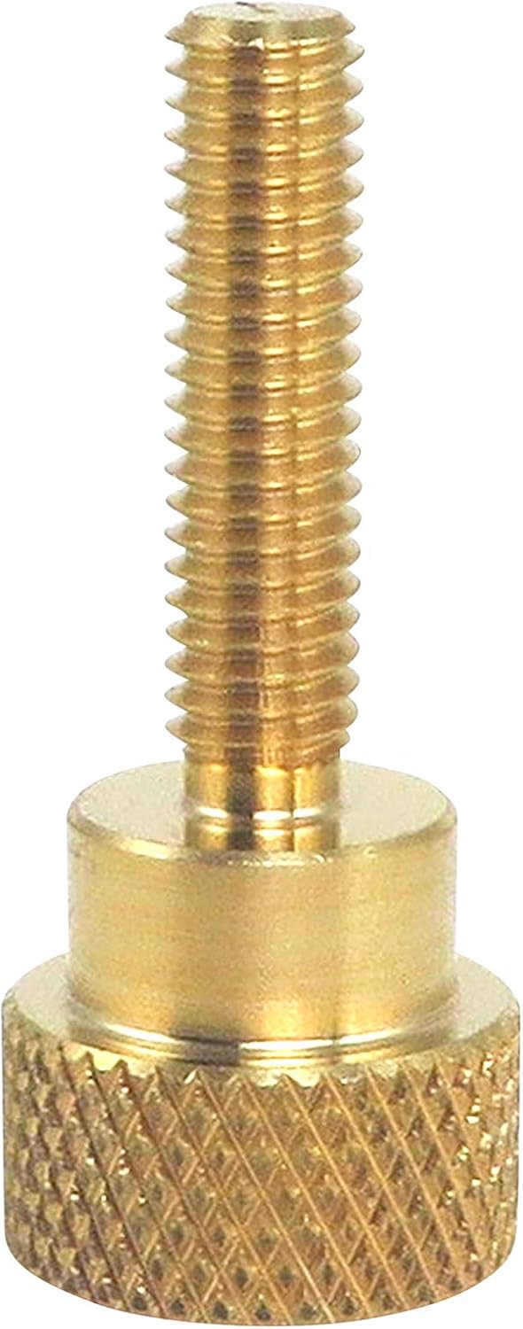10 Pack 10-32 x 3/4 Inch Threads Solid Brass Diamond Knurled Thumb Screws Knobs with Straight Shoulders Right-Hand Threads SAE Flat Tip Uncoated (10-32 x 3/4 inch Long Threads)