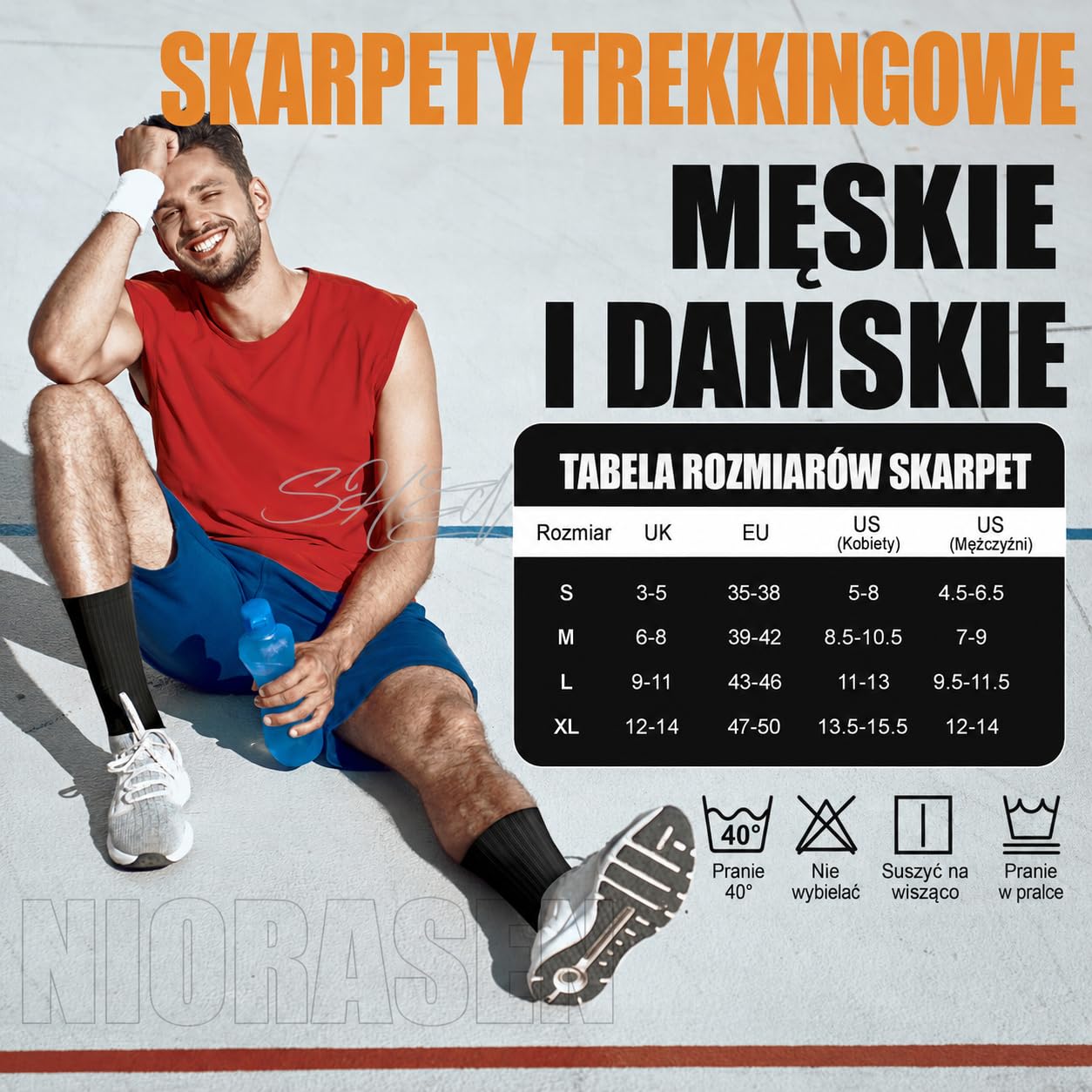 Niorasen Skarpety Męskie Damskie 35-38, 43-46, 39-42, 47-50, 6 Par Zimowe Oddychające Bawełniane Skarpety Turystyczne, Sportowe, Trekkingowe, Ciepłe Wyściełane Skarpety Do Biegania I Tenisa