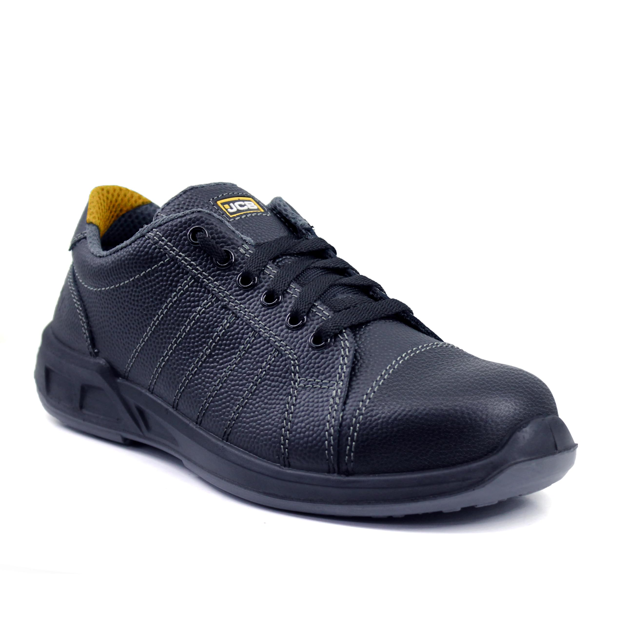 U-METRO Light Weight Safety Shoes for Man | Football Print Leather | Steel Toe Cap | SRC Antislip, Oil Resistant | Double Density, Antistatic & Abrasion Resistance | Black & Grey Sole | Size 6-10 UK-image-40