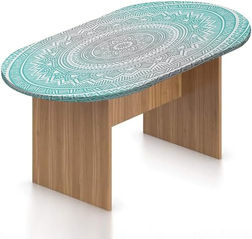 Mantel ovalado ajustable para patio, de poliéster elástico degradado, diseño de símbolo del universo tradicional, diseño tribal geométrico, se