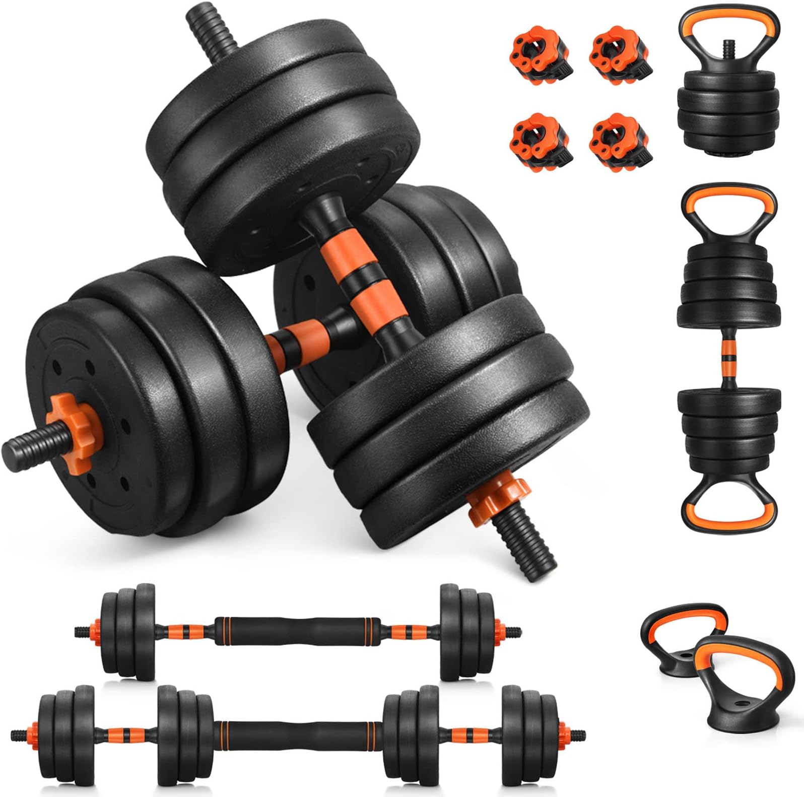 EDOSTORY Adjustable Dumbbell Set, 44LB/66LB/88LB Free Weights Dumbbells,4 in 1 Set Barbell, Dumbbell, Kettlebell and Push-ups, Non-slip Handles, Push up, Fitness Home Gym for Men Women