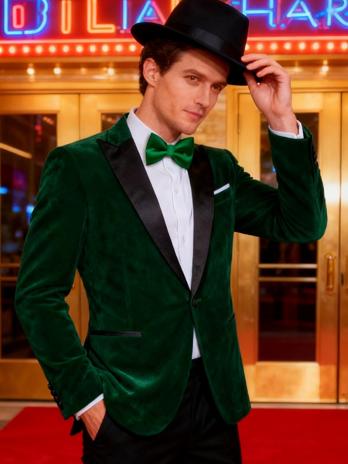 Barry.Wang Velvet Mens Blazer Mardi Gras Sport Coat Brooch Regular Fit Tuxedo Peaked Lapel Suit Jacket Carnival Parade - Image 3