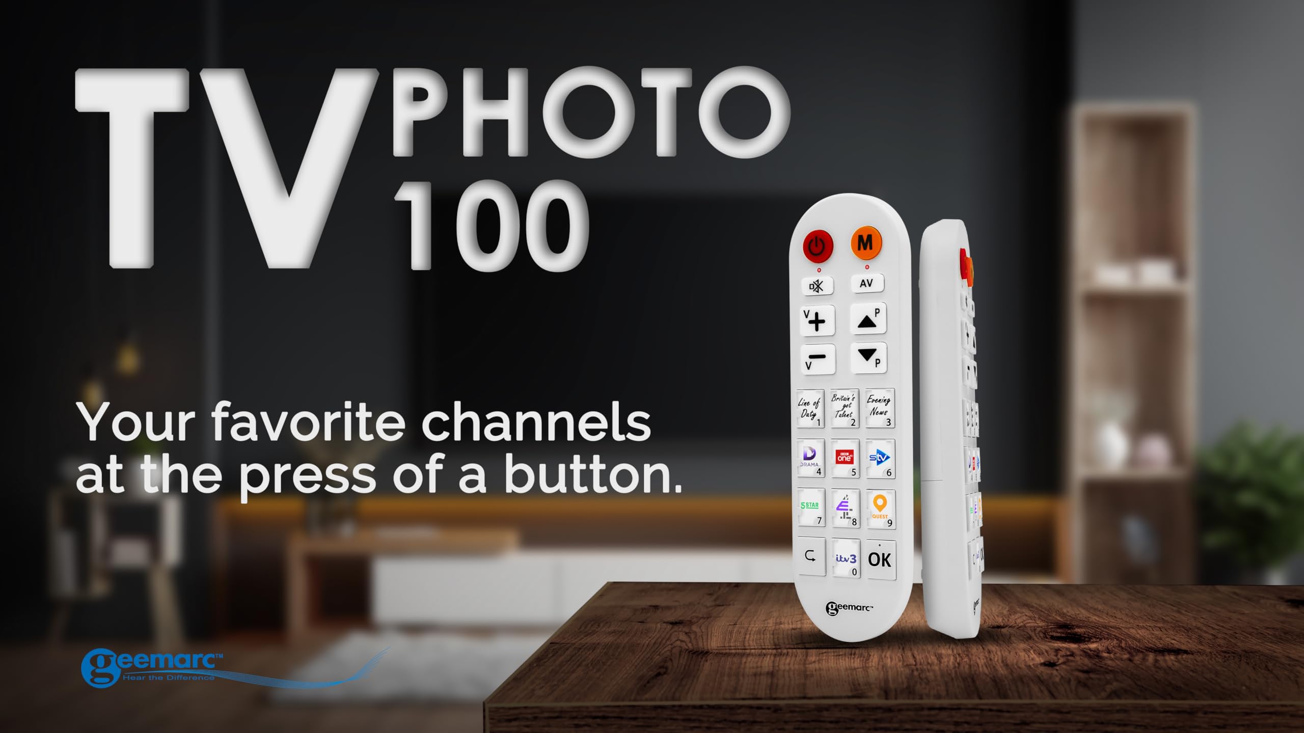 Geemarc TV Photo100 - Mando a Distancia Universal Equipado con 10 Teclas de Memoria fotográfica Personalizables - Ordenador Necesario para inicialización - Funciona con Infrarrojos
