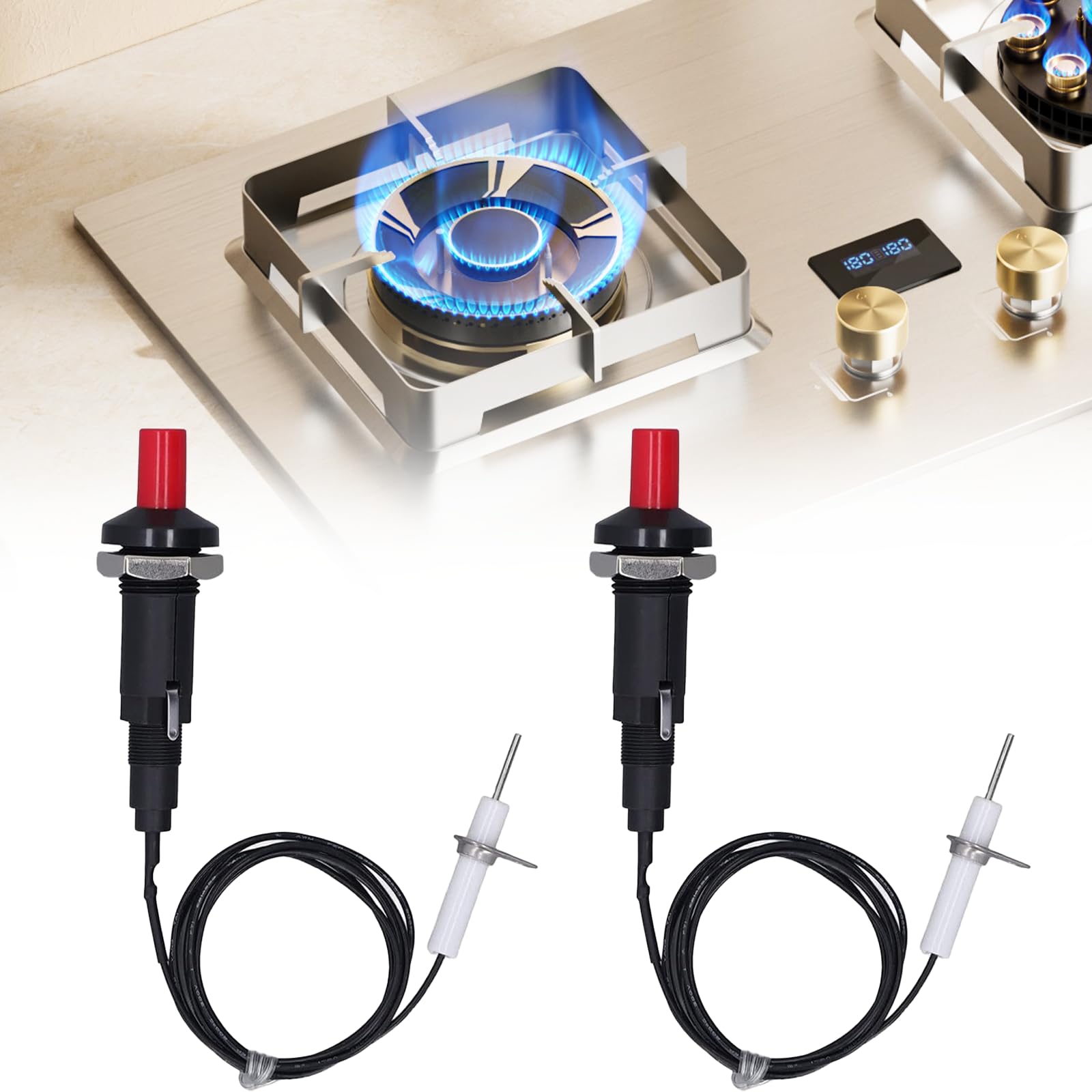 DEFIYEAR 2pcs Piezo Igniter Bbq Ignitor Push Button Grill Ignition Kit For Gas Grills Metal Threaded Universal Replacement