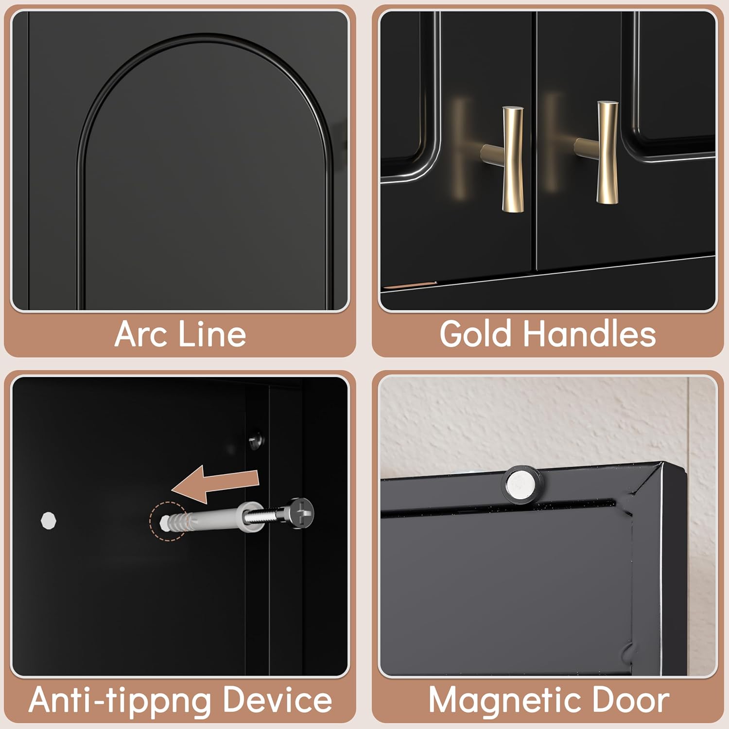 Polup Wall Cabinet with Doors, Small Hanging Cabinet for Kitchen Pantry, Metal Overhead Cabinet for Dining Room, Living Room, Bathroom, 16" D x 32" W x 15" H, Black, Assembly Required