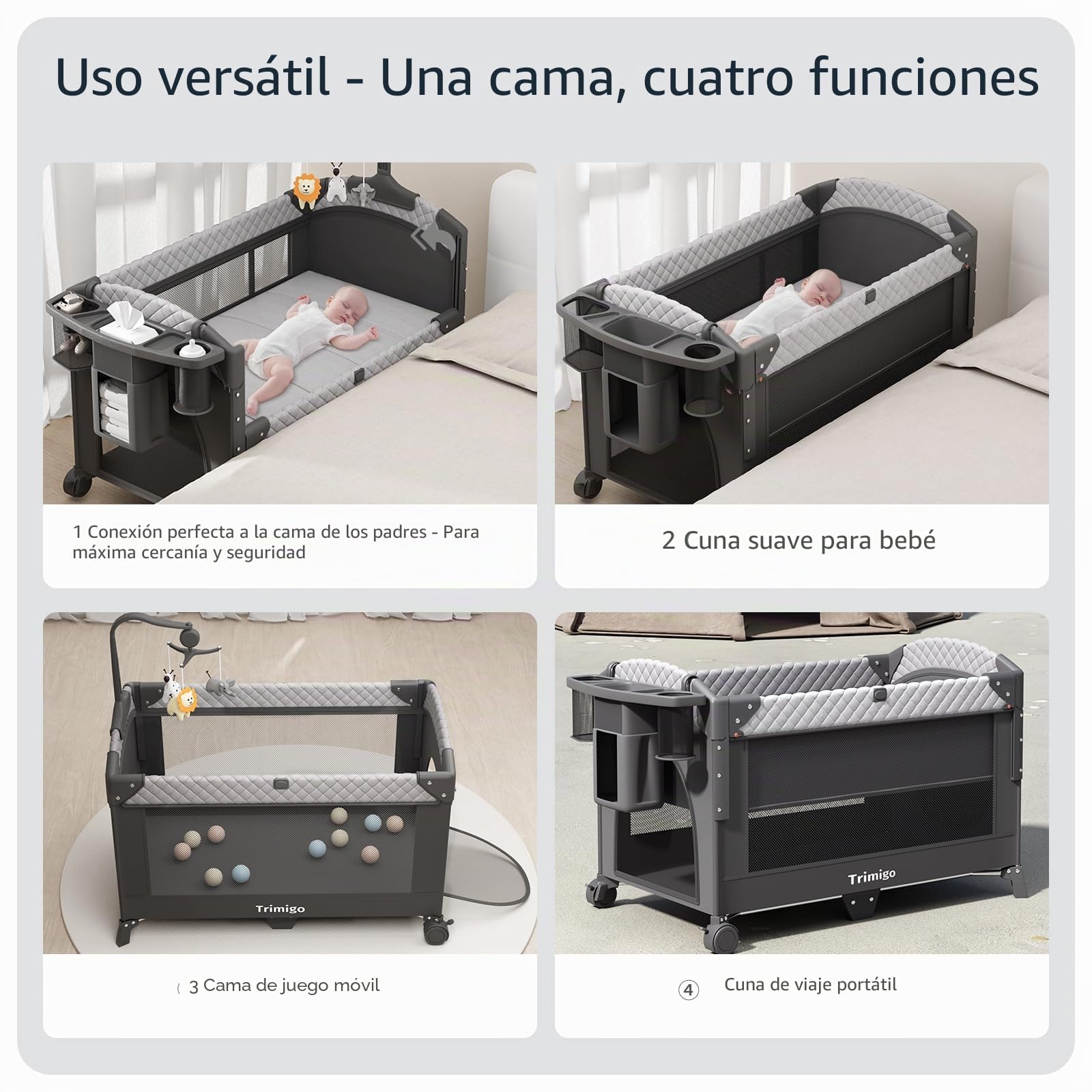 Cama plegable para bebé, cuna de viaje y cama auxiliar, cama portátil de altura ajustable, portátil y fácil de almacenar, incluye juguetes, cambiador y mosquitera, regalo para padres jóvenes