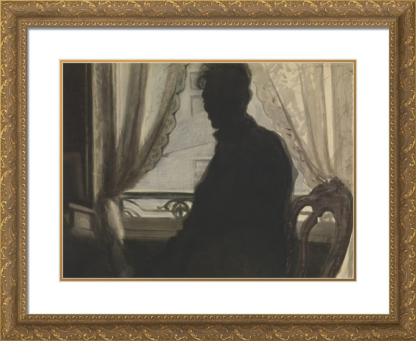 ArtDirect Spilliaert, Leon 24x20 Gold Ornate Framed Art Print with Double Matting Titled: Silhouette of the Painter