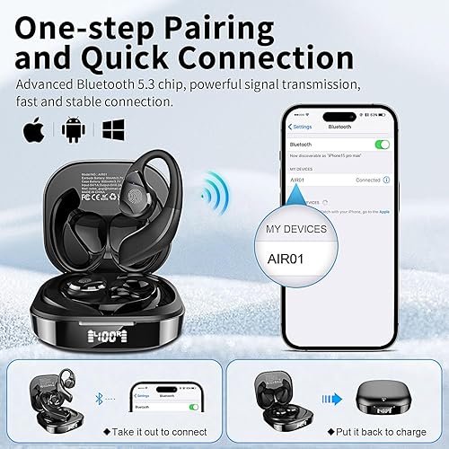 Miniatura 7 de BANIGIPA Auriculares inalámbricos de oreja abierta, auriculares Bluetooth 5.3 con sonido envolvente premium, IP54 impermeable con micrófono de