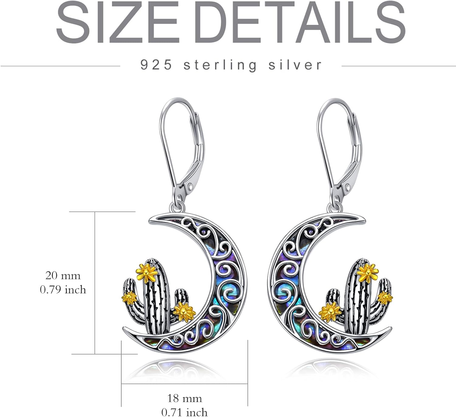 Cactus Earrings 925 Sterling Silver Abalone Shell Cactus Dangle Leverback Earrings Cactus Jewelry Gifts for Women - Image 6