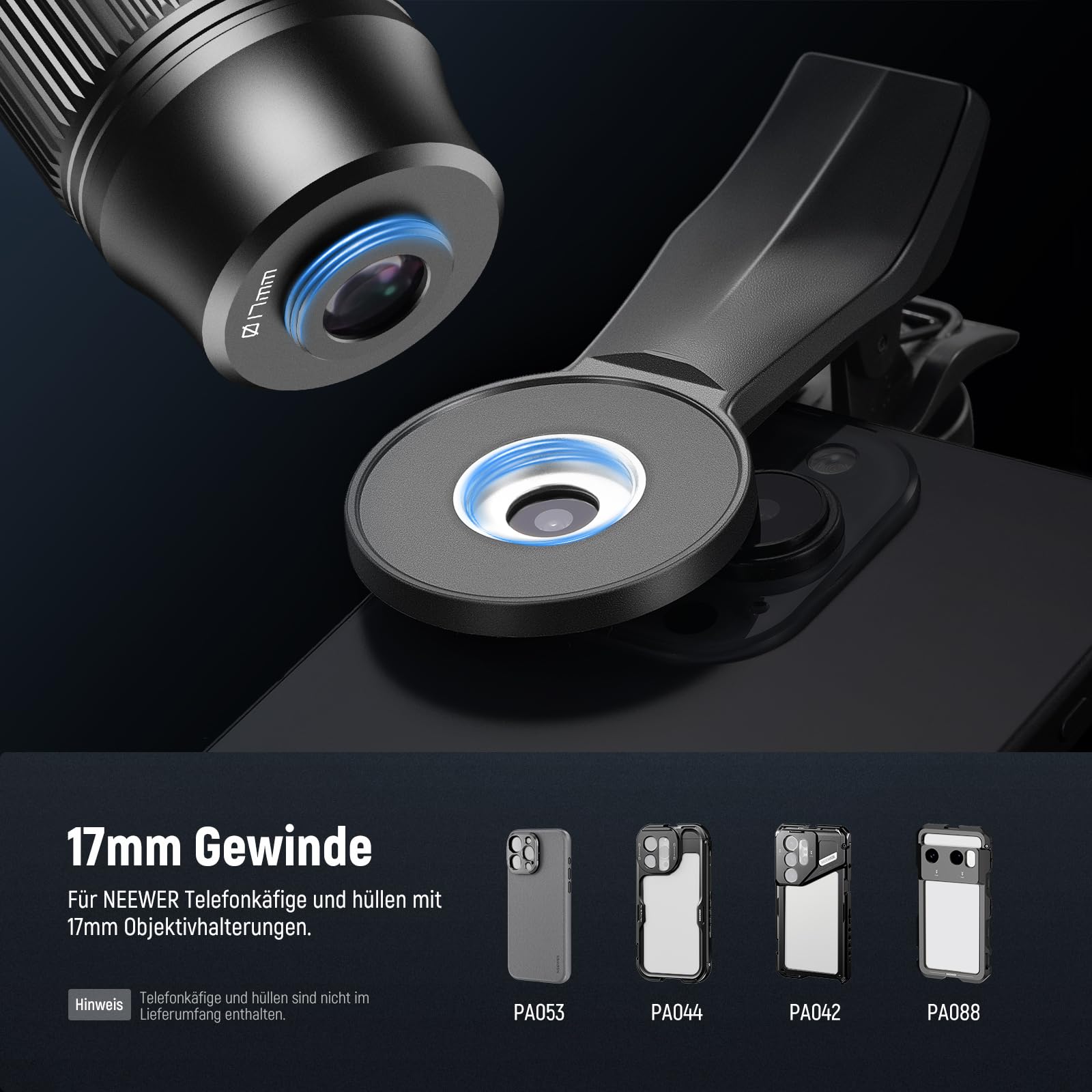 NEEWER 7X Telephoto Objektiv mit Handy Kamera Objektiv Klemme, abnehmbares 10X Makro für 17mm Gewinde Rückplatte/Telefonkäfig/Kompatibel mit iPhone Samsung, LS-36 Ultra