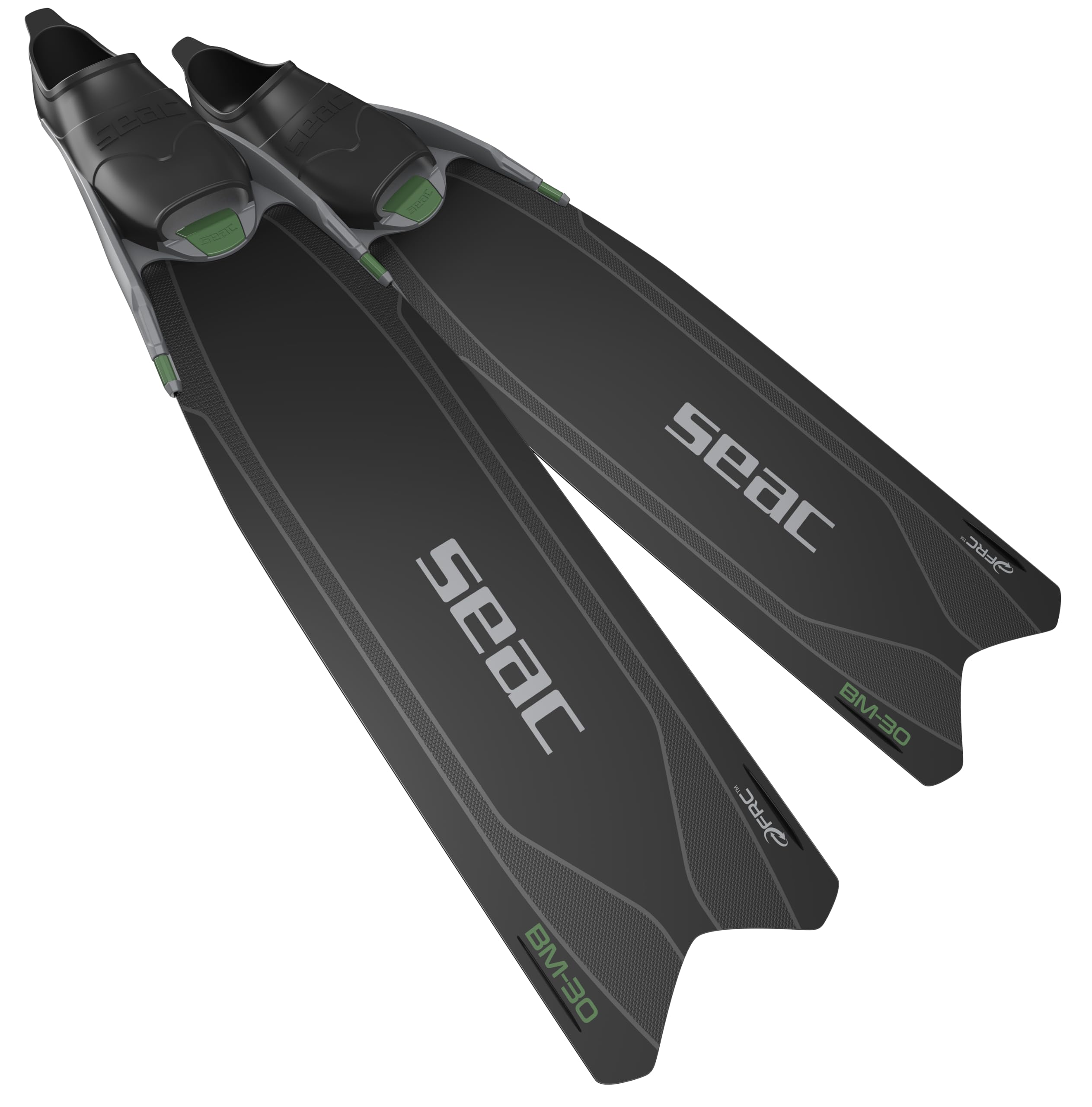 SEAC BM30, Long freediving fins with new generation blade, black/green, 12/13UK