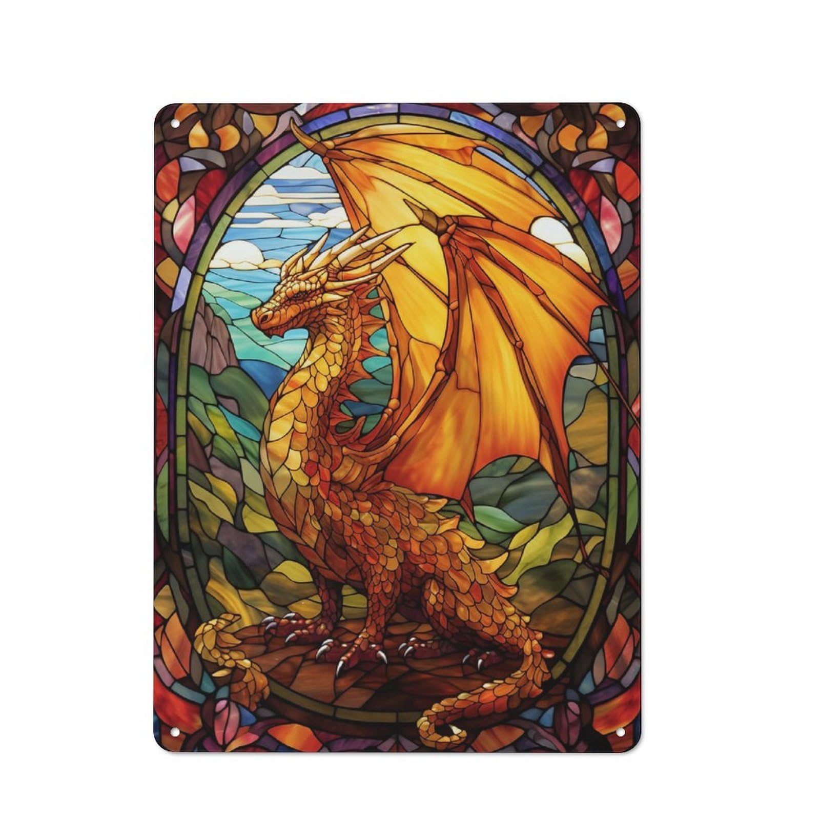 Junmoney Golden Heaven Elder Dragon Retro-Style Metal Plaque 40X30cm For Garage Or Workshop, For Garage, Workshop And Man Cave Decoration