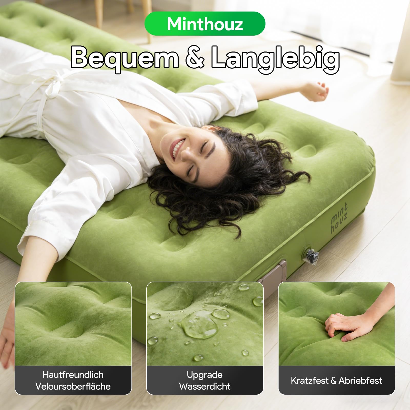 Minthouz Selbstaufblasbare luftmatratze, Isomatte Selbstaufblasend mit Integrierter Elektrischer Pumpe Extra Breite und Verstärkte Camping Matratz für Gäste, Camping und Outdoor - 195 * 100 * 25cm | One-Click Inflate/Deflate 1-2 Mins, Ultra-Thick Camping
