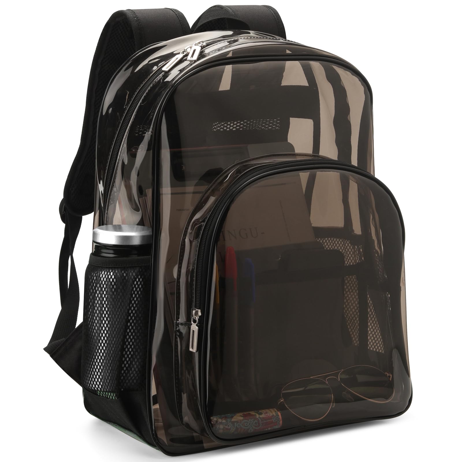 Carolipack Clear Backpack Heavy Duty For Work XL.TPU Transparent Backpacks for College,Travel,Sporting (Black) - H17.7x''14.1''x6.8'