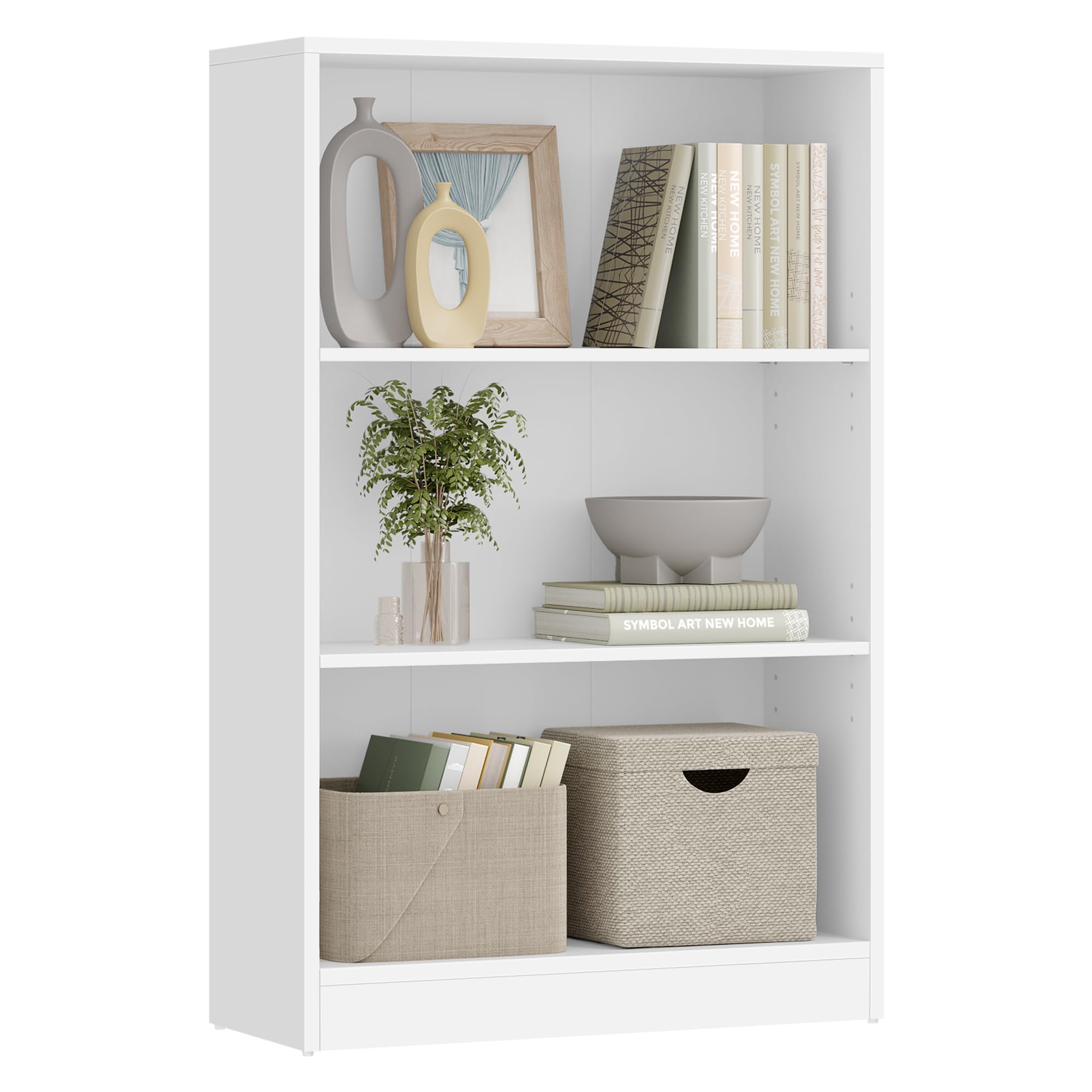 VASAGLE 3-Tier Bookcase with Adjustable Shelves, Children's Bookcase and Storage for Home Office, 60 x 24 x 93 cm, White LBC105T14