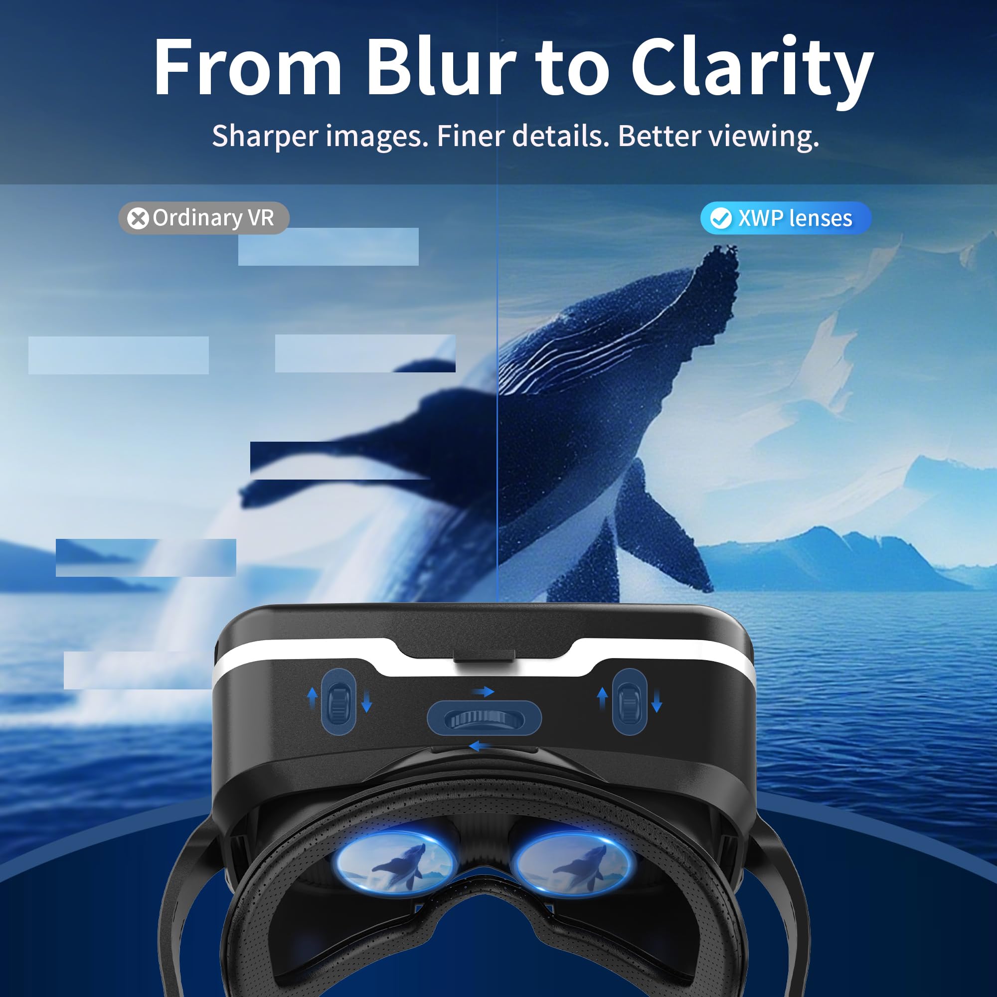 XWP VR okulary ze słuchawkami, okulary 3D do gier mobilnych, filmów i interaktywnych zabawek, kompatybilne z iPhone i Android 4,7-6,8", na urodziny dzieci i rodziny