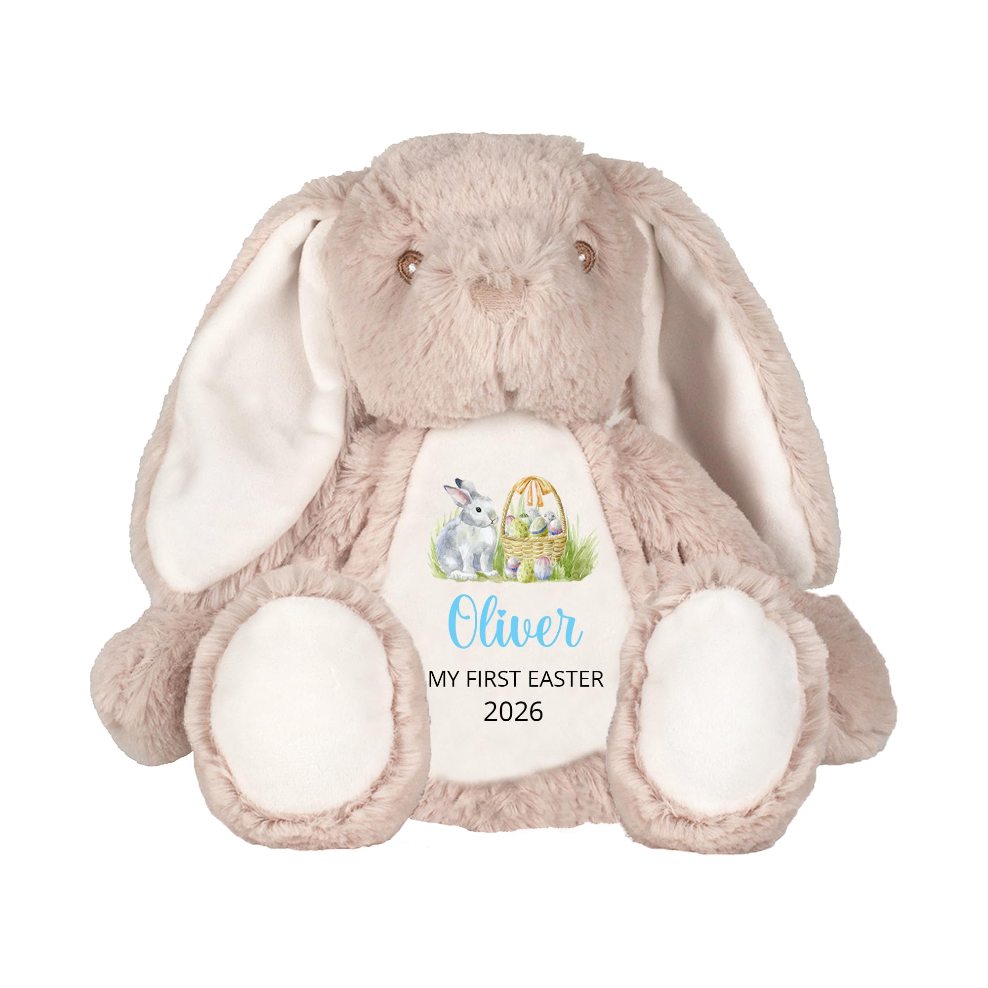 Personalised First Easter Beige Bunny Soft Toy - Name Tummy Print Keepsake