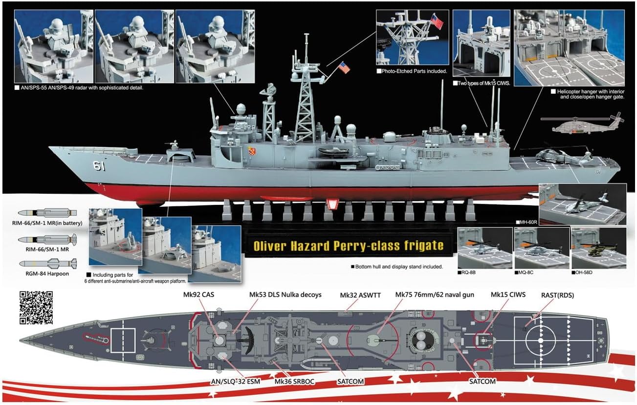 AFV Club SE70007 1/700 USA Oliver Hazard Perry Class Missile Frigate Full Hull Model Plastic Model