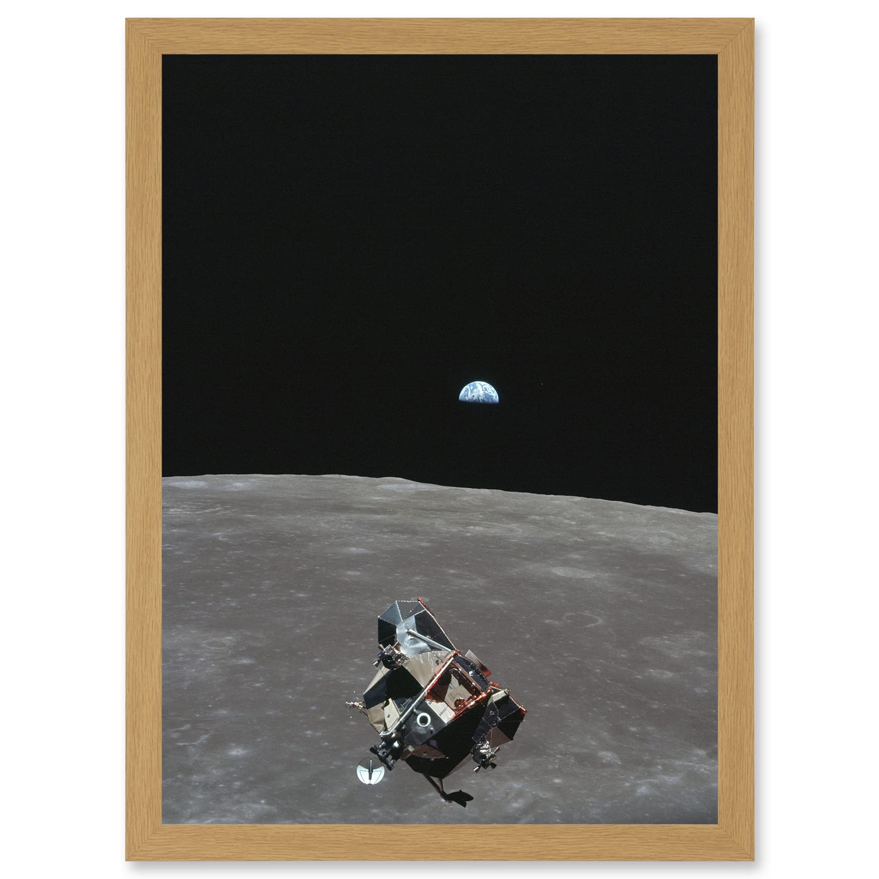Artery8 Space NASA Earth Moon Lunar Landing Module Earth USA Photo Artwork Framed Wall Art Print A4