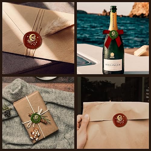 Miniatura 7 de Moon Cloud - Juego de sellos de cera de reloj vintage, 1 pulgada, cabeza de sello de latón extraíble con mango de madera para tarjetas de