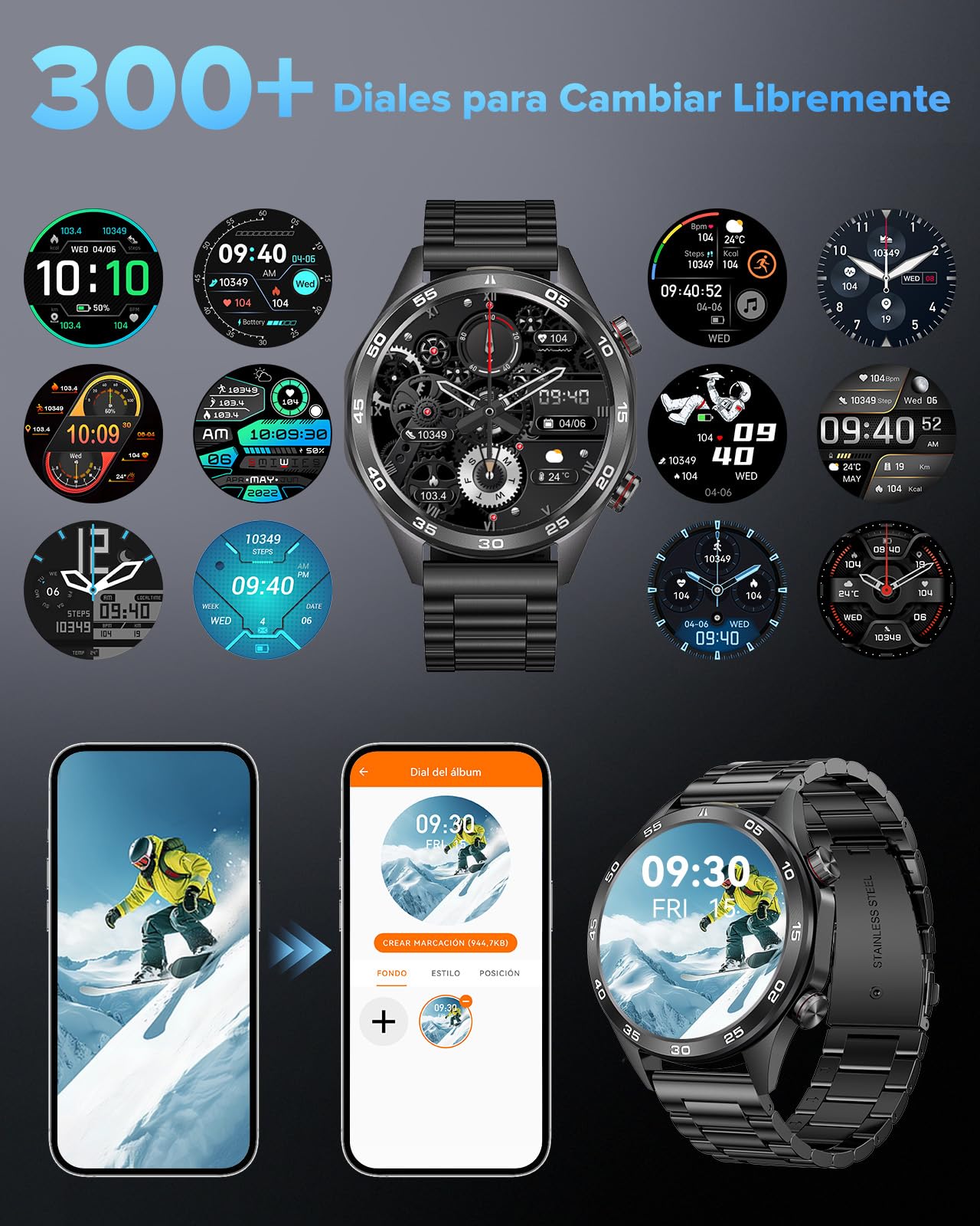 MEGALITH Reloj Inteligente Hombre Llamadas: Whatsapp Bluetooth Smartwatch Compatible Android iOS - Deportivo Fitness Reloj Negro Impermeable