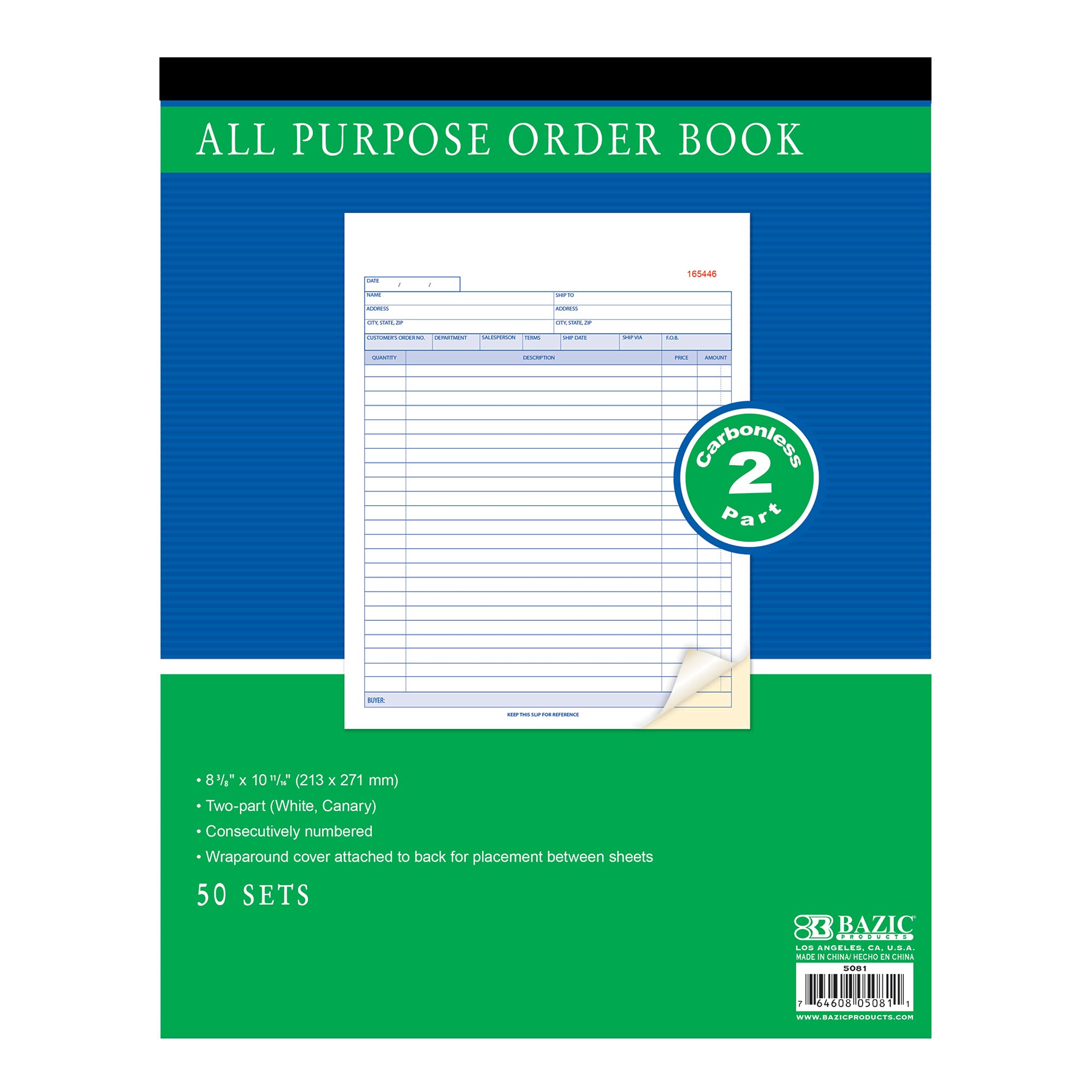 Carnet de commandes autocopiant 2 feuillets 50 liasses 21,6x25,4 cm - 8