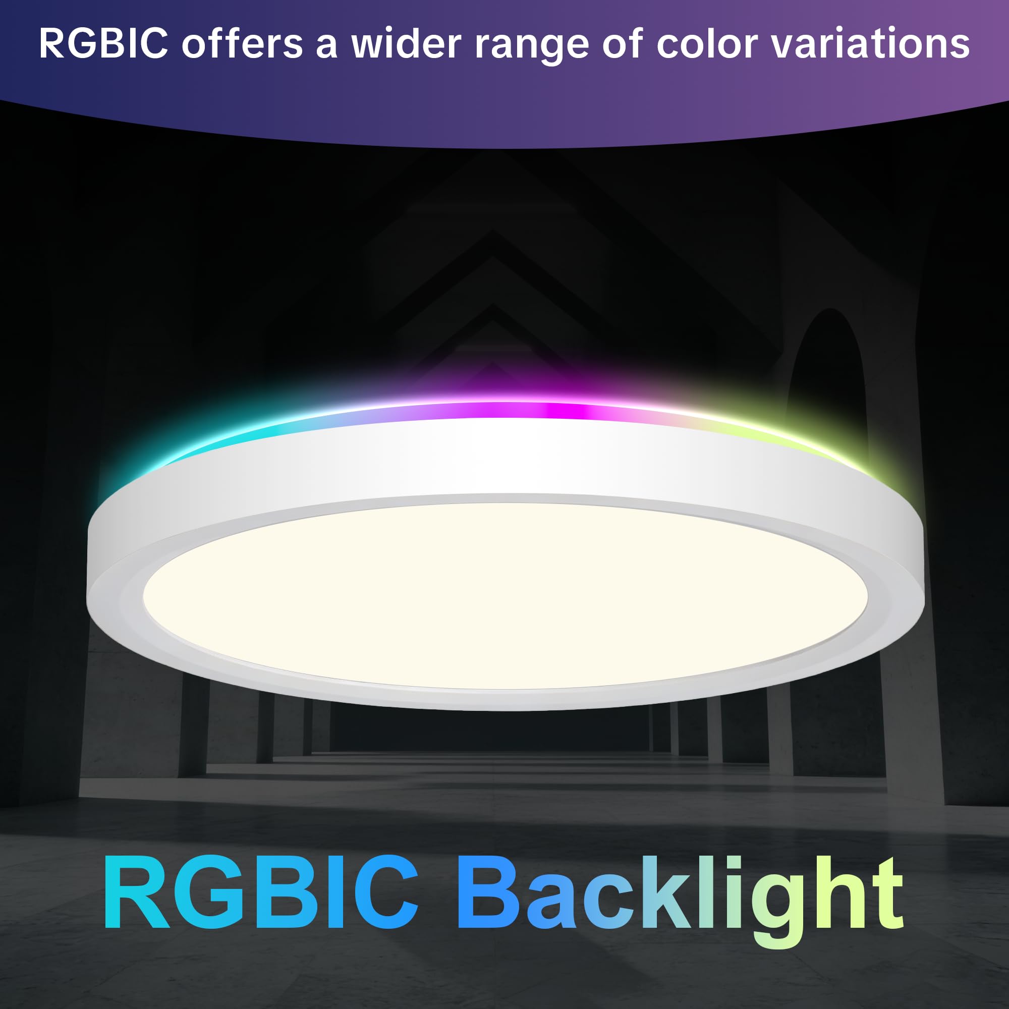 LED Deckenleuchte Dimmbar 50CM, 36W RGB Deckenlampe Farbwechsel mit Fernbedienung, 2700K-6500K Flach Badezimmer Lampe Decke für Bad Kinderzimmer Schlafzimmer Wohnzimmer, Rund