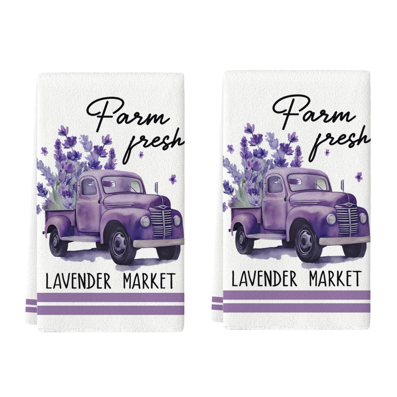 Paños de Cocina Camión De Lavanda Púrpura Trapos Cocina Suaves Lavable Poliéster Secado Rápido Reutilizables para Baño Barra Restaurante Picnic etc Toallas de Limpieza 4 Piezas (40x60 cm)