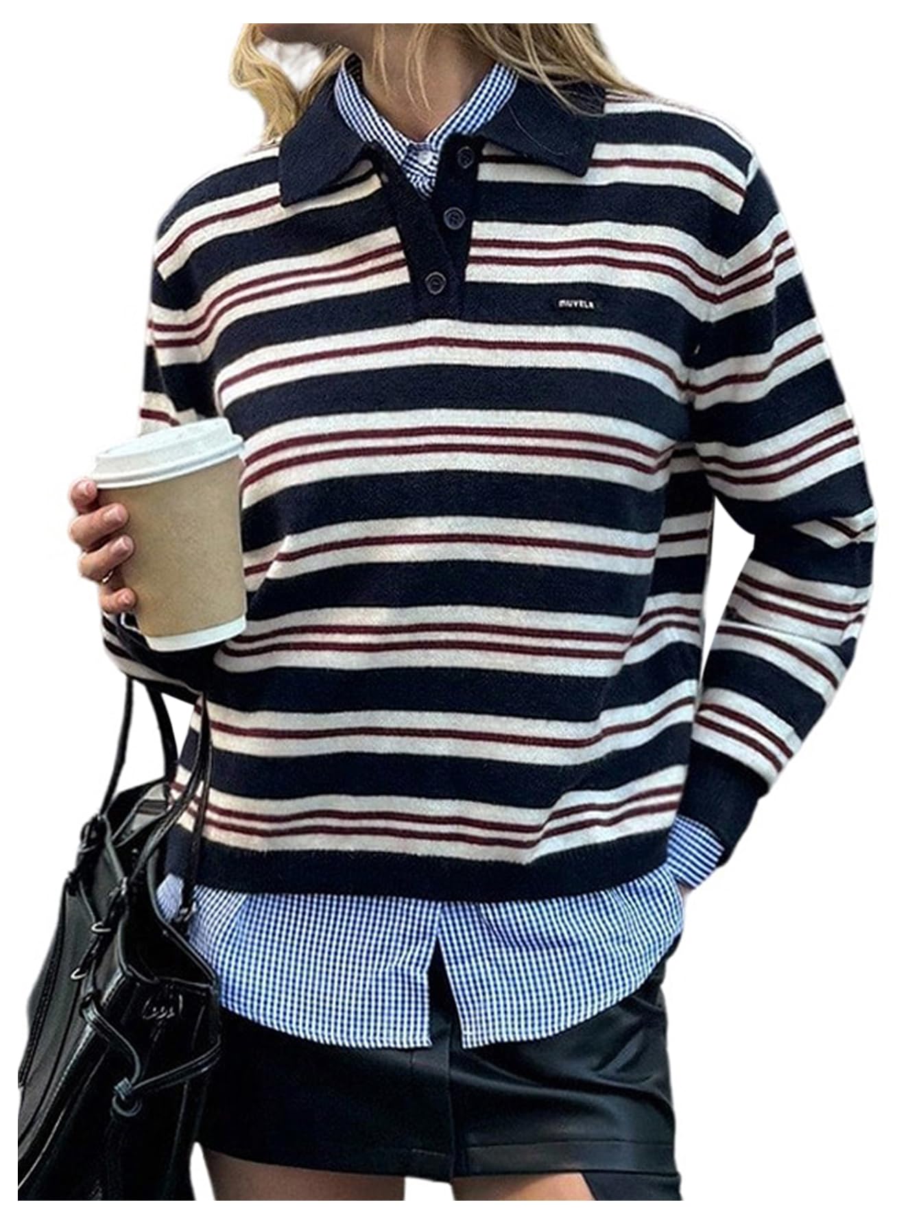 SOLY HUX Womens Striped Sweaters Collared Long Sleeve Tops Pullover Fall Preppy Clothes