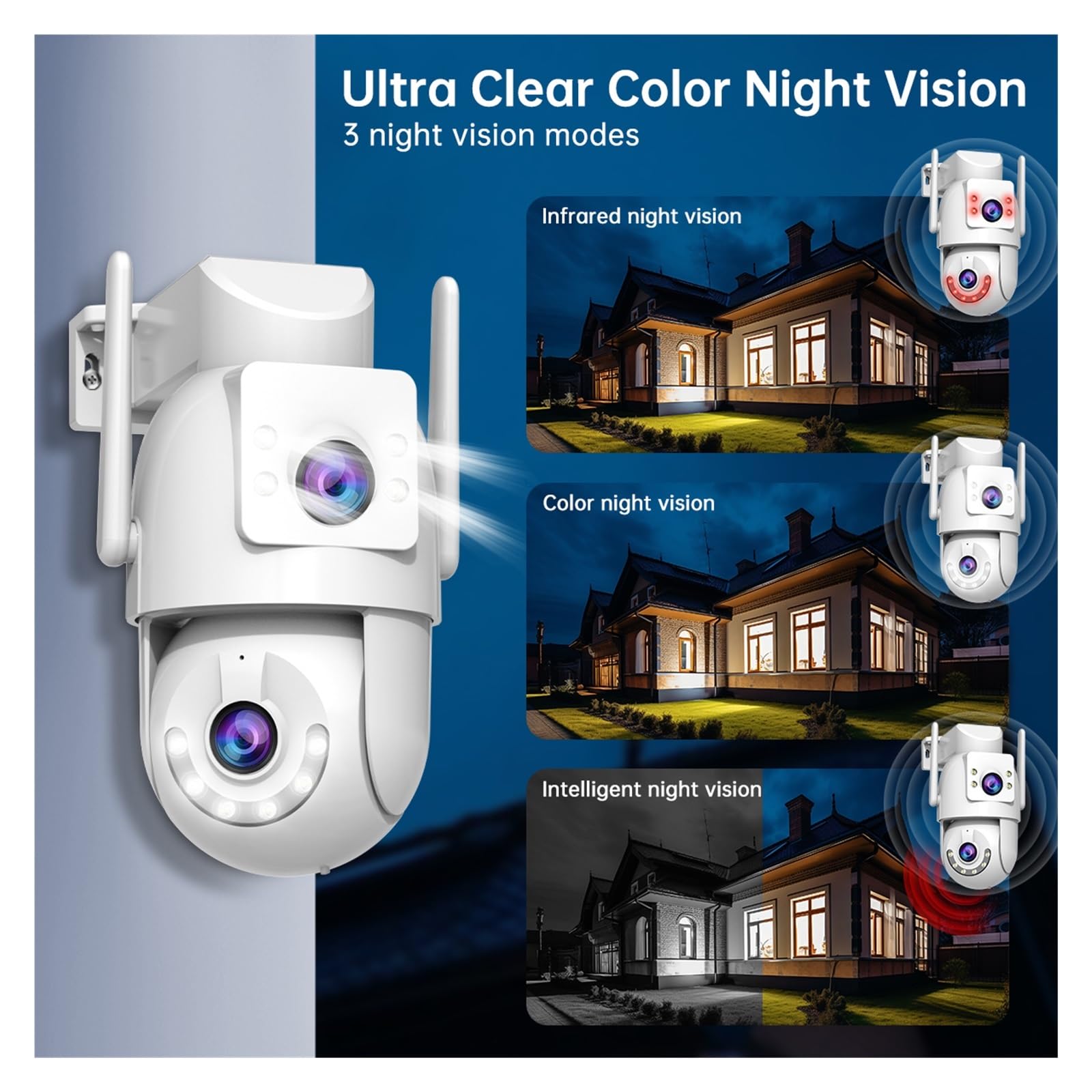 Telecamera PTZ 4K HD 5G Wifi Telecamera esterna 4MP Doppia lente Doppio schermo Monitoraggio automatico Telecamera IP Protezione di sicurezza Sorveglianza CCTV(UK PLUG_6MP NO CARD)