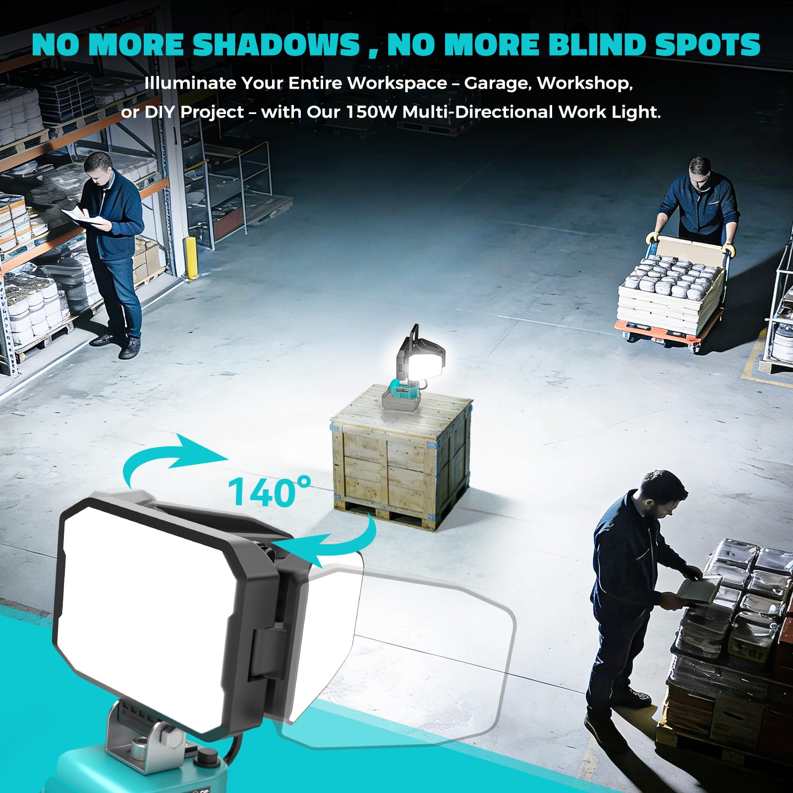 150W Lampe Led Rechargeable Compatible avec Makita 18V(Sans Batterie)
