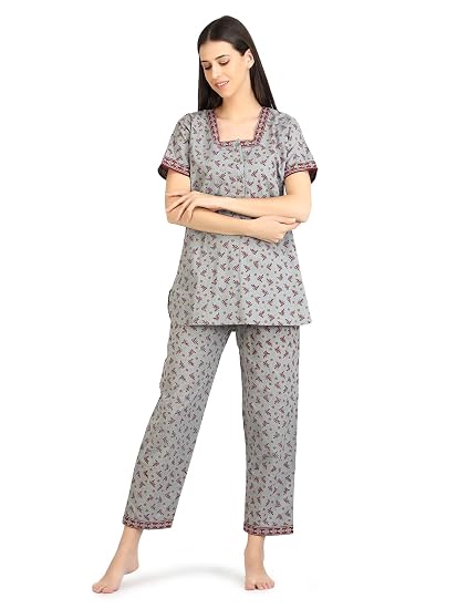 Buy TUFAB® Women's / Girl's Jaipuri Cotton Co-ord Night Suit in  Contemporary Floral Prints Top Pyjama Set (Medium, Dn12-Floral Grey-6874)  at Amazon.in