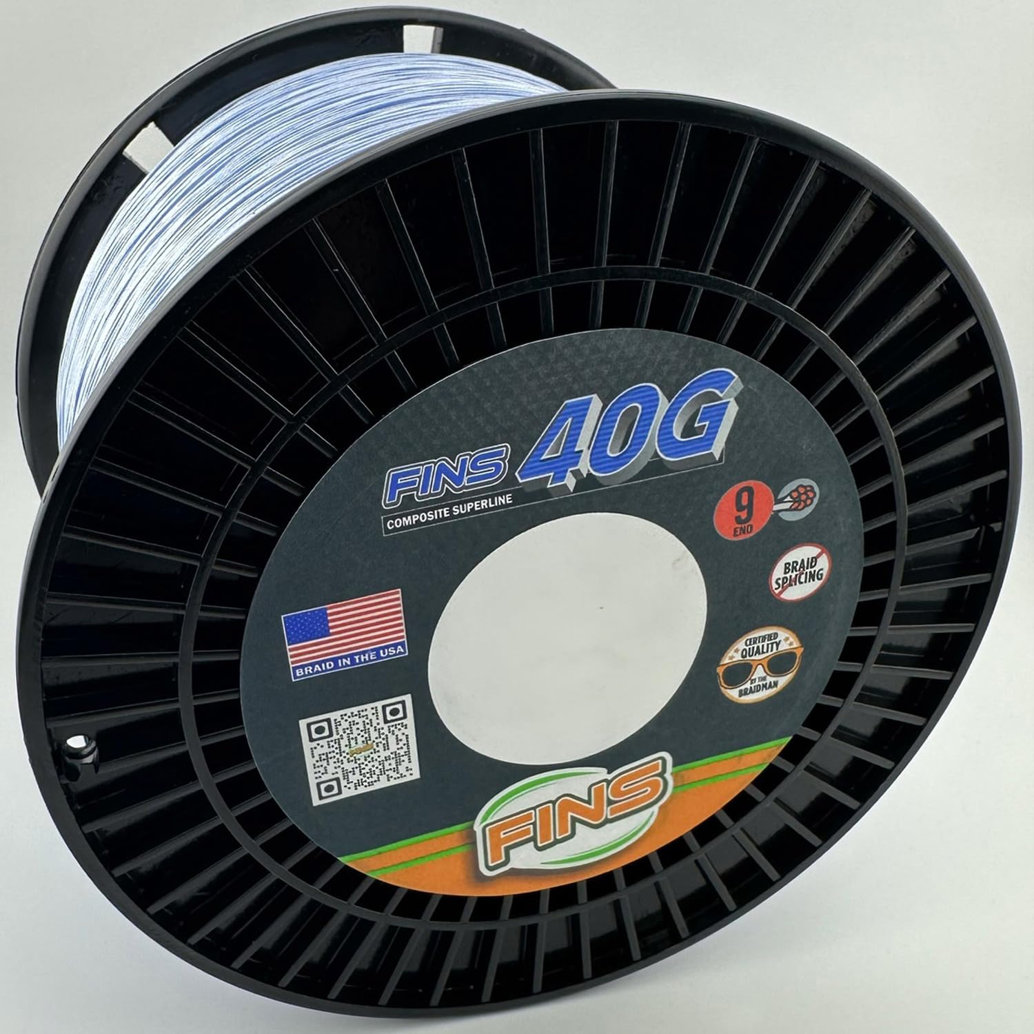 FINS 40G Super Round Braided Fishing Line USA Made - High Strength-to-Diameter Ratio, Smooth Mono Feel, 8 Fiber Bundle Over-Braiding, No Fluff Design - Blue - 65 lb - 150 Yds