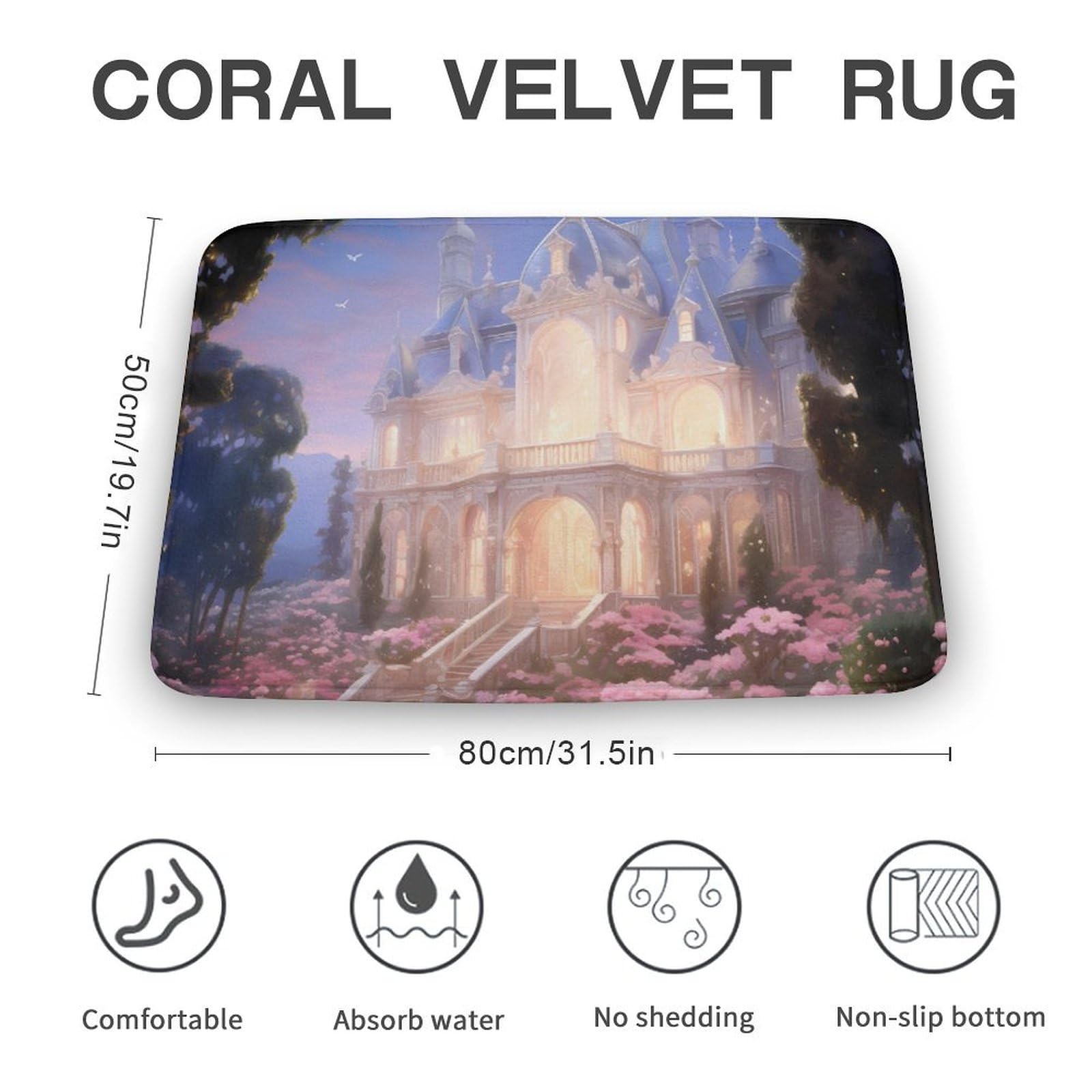 Flower Castle Coral Velvet Rugs Non-Slip Bathroom Rugs Soft Kitchen Rug Floor Carpet for Home Decor 19.7