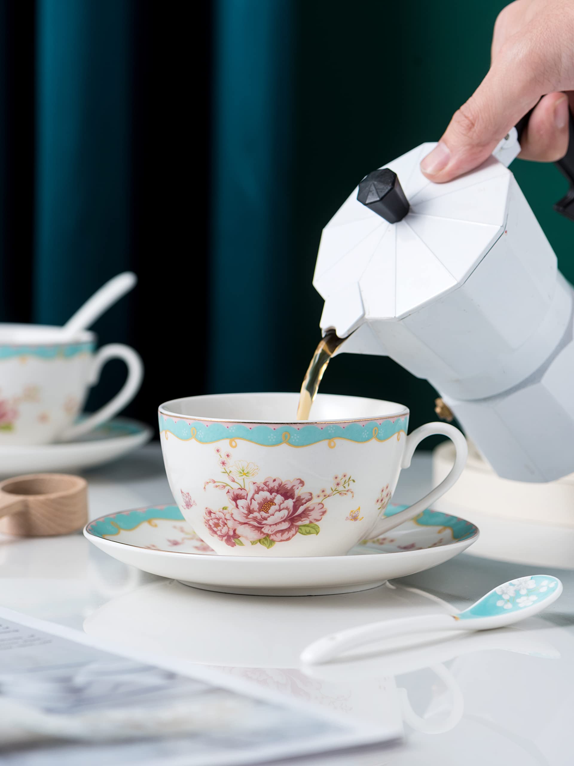 Amazon.com | Jusalpha Serve of 4 Vintage Rose China Tea Cup/Coffee