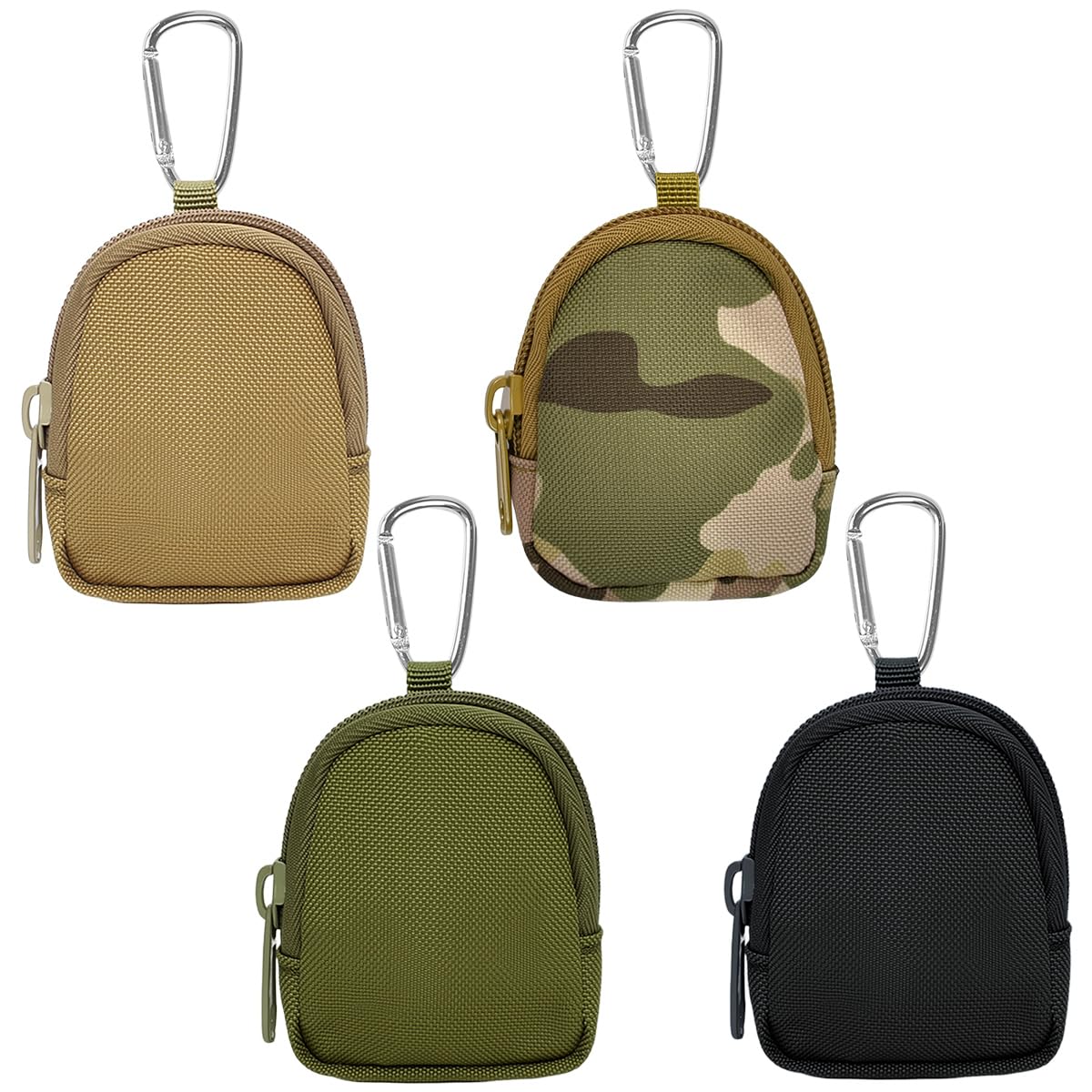4 Pièces Portemonnaie à Fermeture Eclair pour Femme et Homme, Mini Portemonnaie en Toile avec Boucle Sac à Clés Tactique pour Chien pour Cartes, Clés et Divers Petits Objets