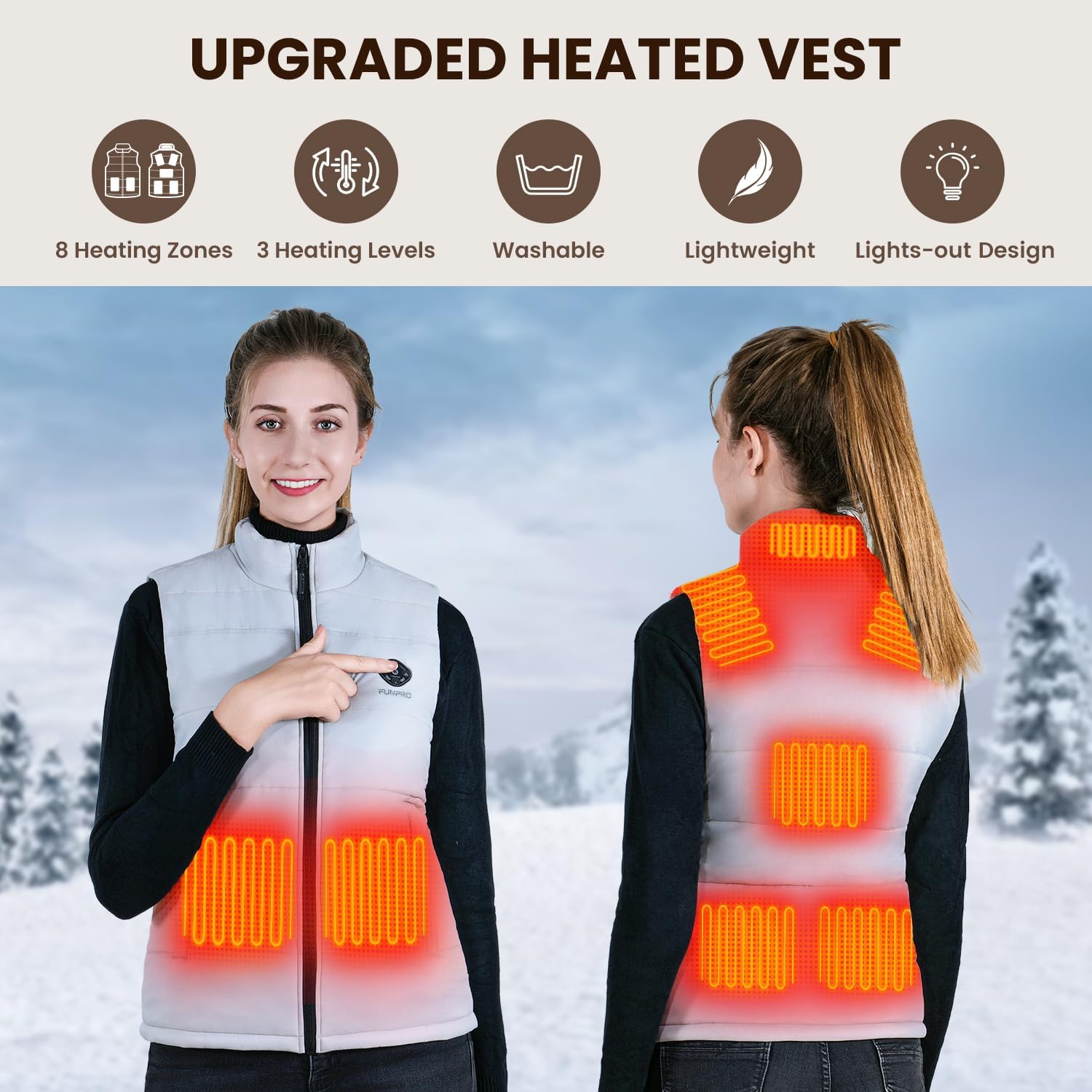 FUNPRO Heated Vest for Women, 5 in-1 Smart Controller, Lights-out Design, Lightweight (Battery Pack Not Included)