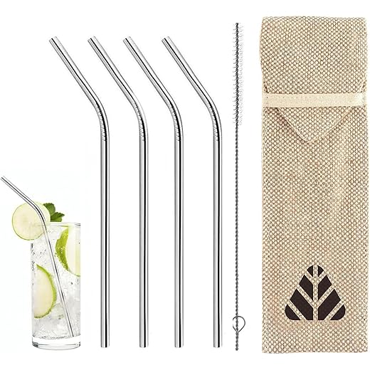 Rusabl Stainless Steel Straws Pack of 4 Silver