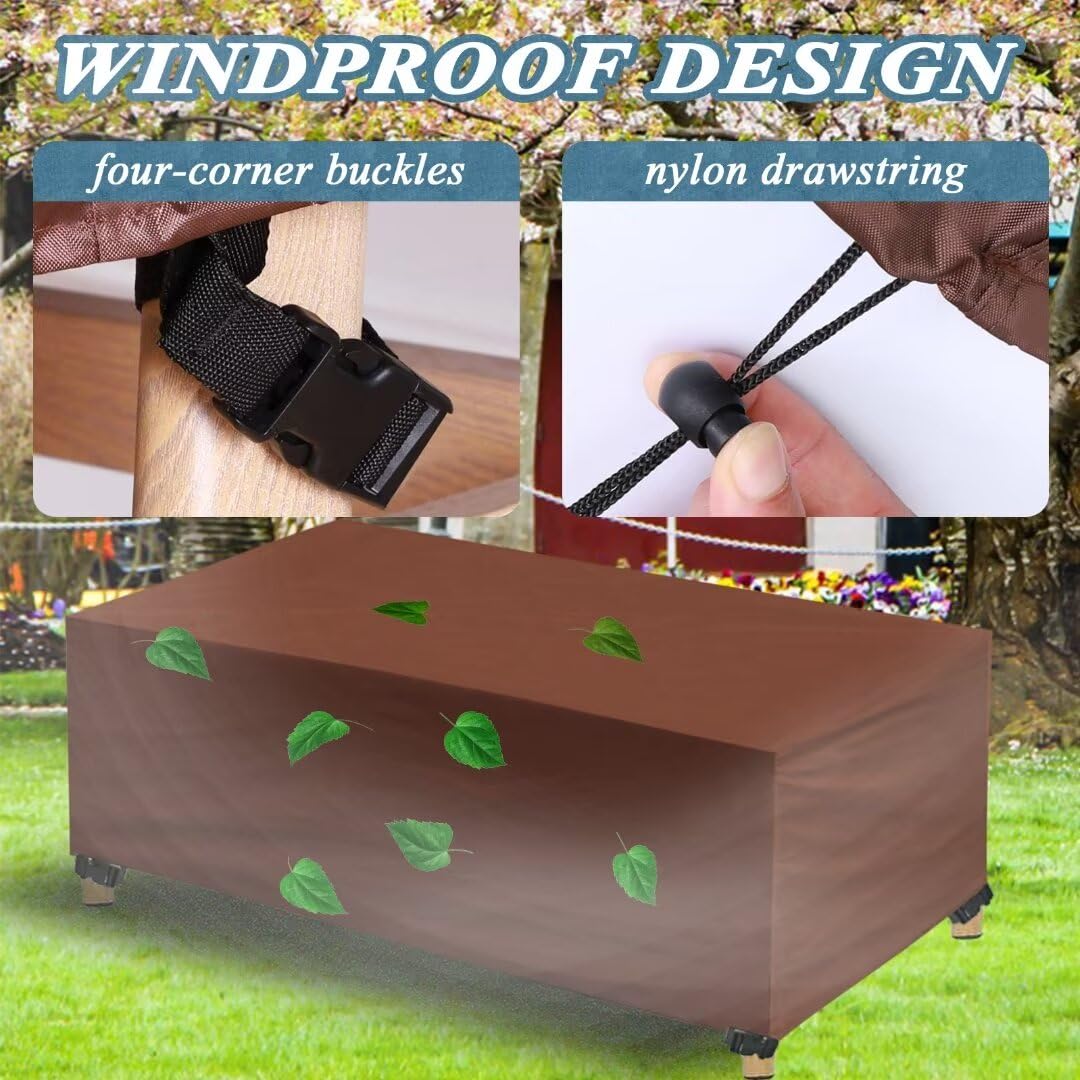 Copertura per Mobili da Giardino Impermeabile Copritavolo da Esterno Coperture per Sedia da Tavolo da Giardino Patio 420d Oxford Tessuto Marrone 160x130x90cm