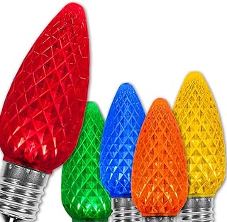 Wintergreen Lighting 25 Pack OptiCore Multicolor C9 LED Christmas Light Bulbs - 0.84W Replacement Christmas Light Bulbs, Heavy Duty Multicolor Lights, E17 Base (Multicolor Faceted)