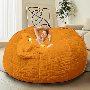 HDMLDP Bean Bag Chairs for Kids Comfy Fluffy Big Bean Bag Chair Cover Without Filler Round Sofa Chairs for Bedroom Living Room Decor, 5FT, Orange