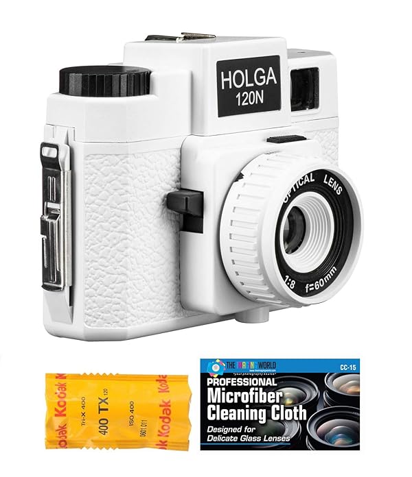 Holga 120N Medium Format Film Camera (White) with Kodak TX 120 Film Bundle and Microfiber Cloth by The Imaging World - Used condition - US$31.96
